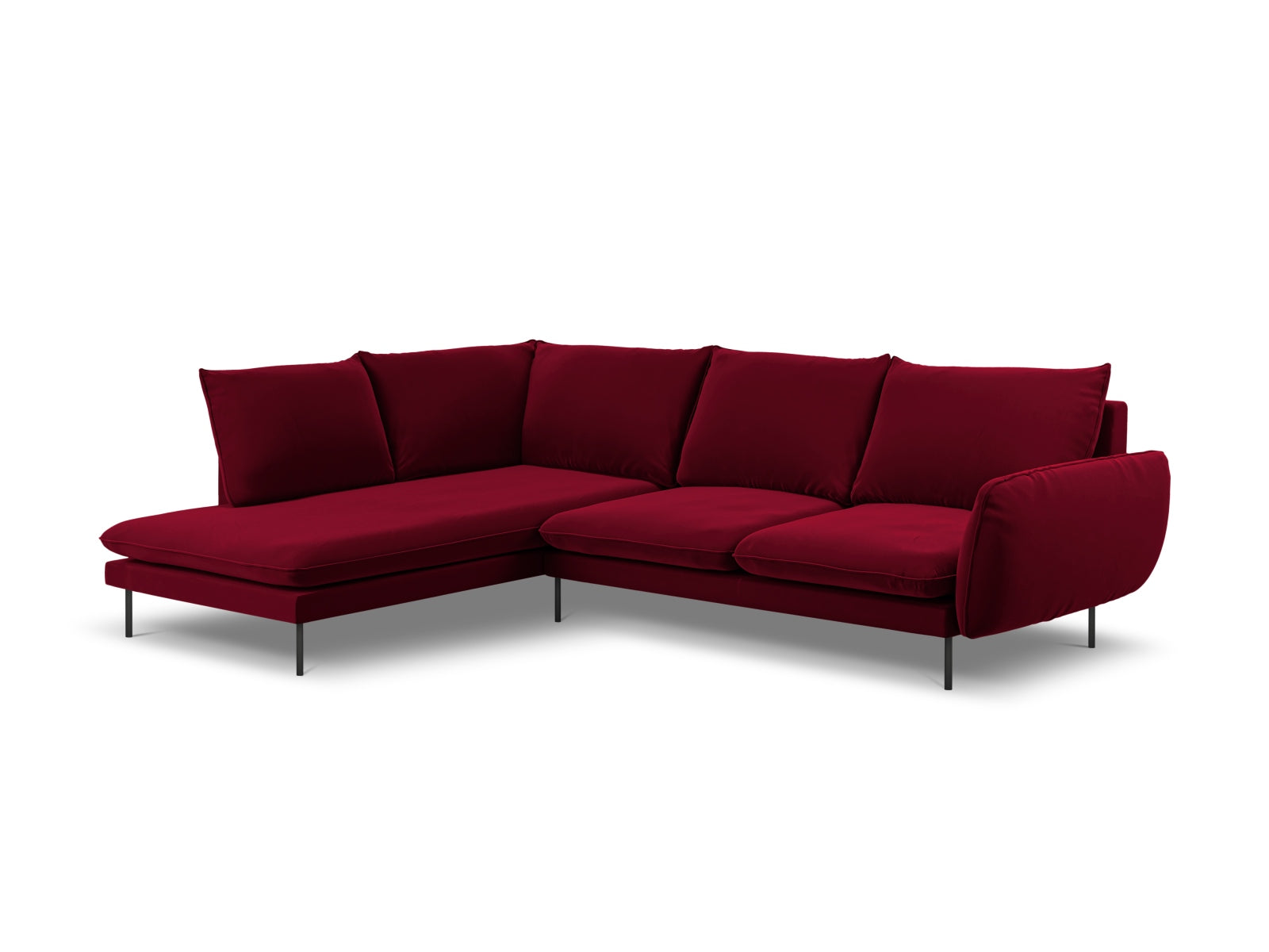 Vienna Velour Ecksofa links 6 Sitzer 185cm in Red/Schwarz präsentiert im Onlineshop von KAQTU Design AG. Ecksofa links ist von Cosmopolitan Design