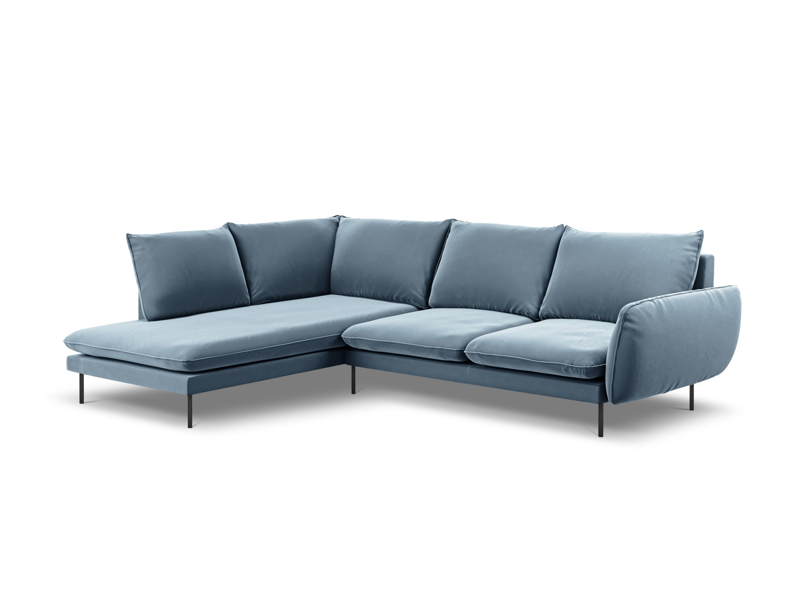 Vienna Velour Ecksofa links 6 Sitzer 185cm in Blue/Schwarz präsentiert im Onlineshop von KAQTU Design AG. Ecksofa links ist von Cosmopolitan Design