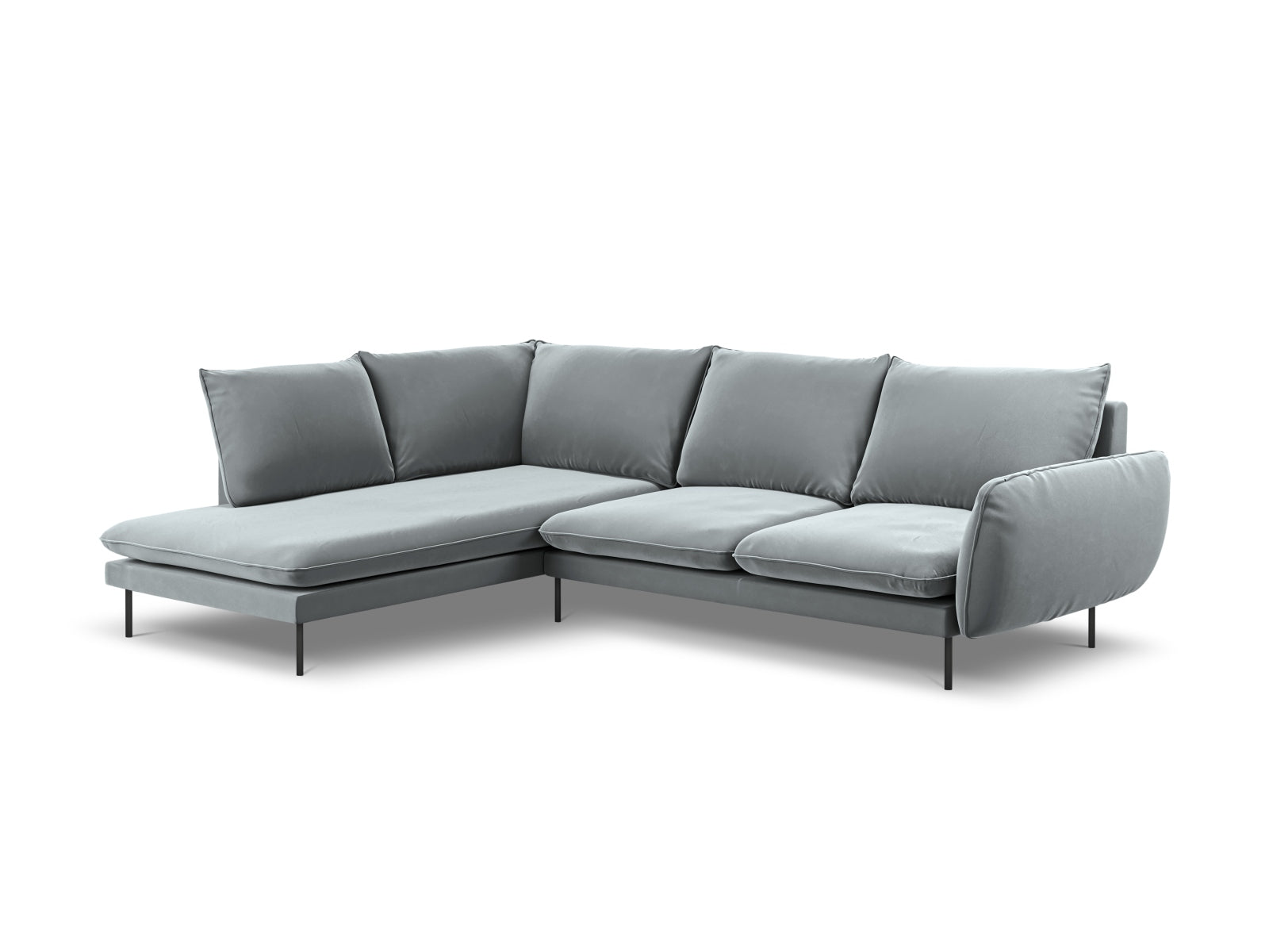 Vienna Velour Ecksofa links 6 Sitzer 185cm in Light Grey/Schwarz präsentiert im Onlineshop von KAQTU Design AG. Ecksofa links ist von Cosmopolitan Design
