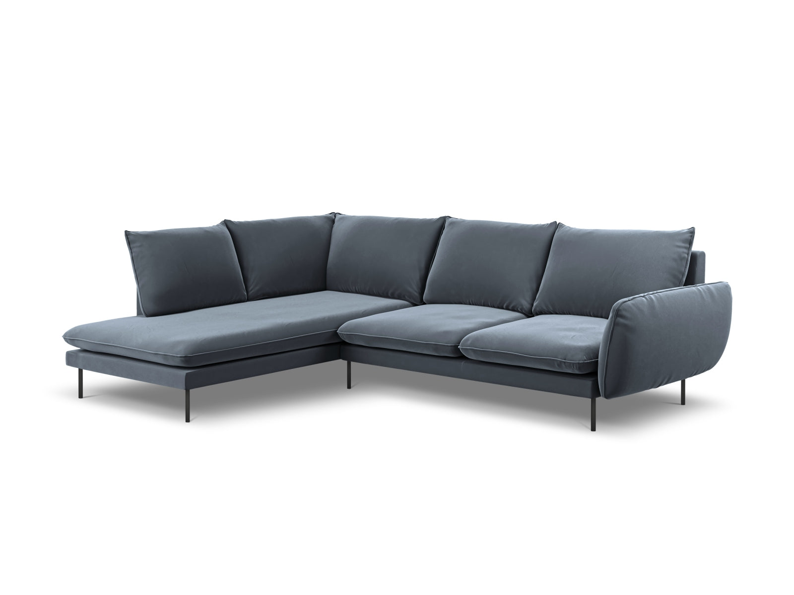 Vienna Velour Ecksofa links 6 Sitzer 185cm in Blue Grey/Schwarz präsentiert im Onlineshop von KAQTU Design AG. Ecksofa links ist von Cosmopolitan Design