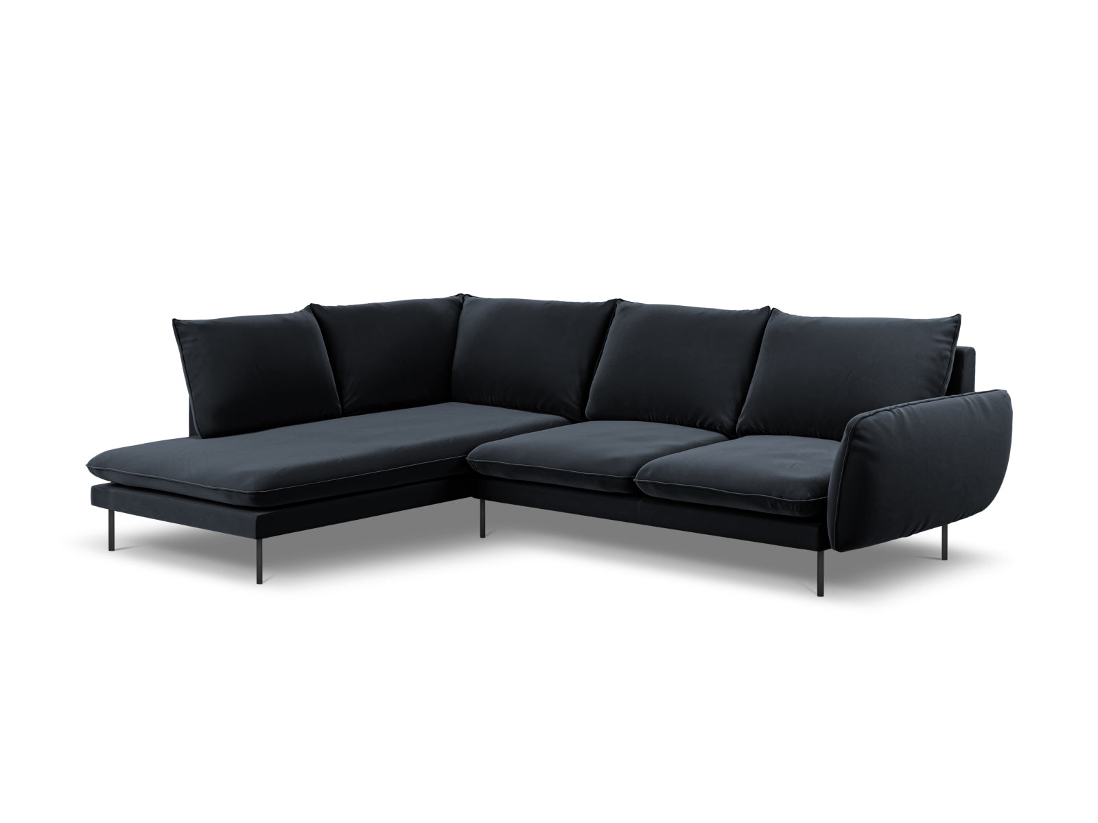 Vienna Velour Ecksofa links 6 Sitzer 185cm in Dark Blue/Schwarz präsentiert im Onlineshop von KAQTU Design AG. Ecksofa links ist von Cosmopolitan Design