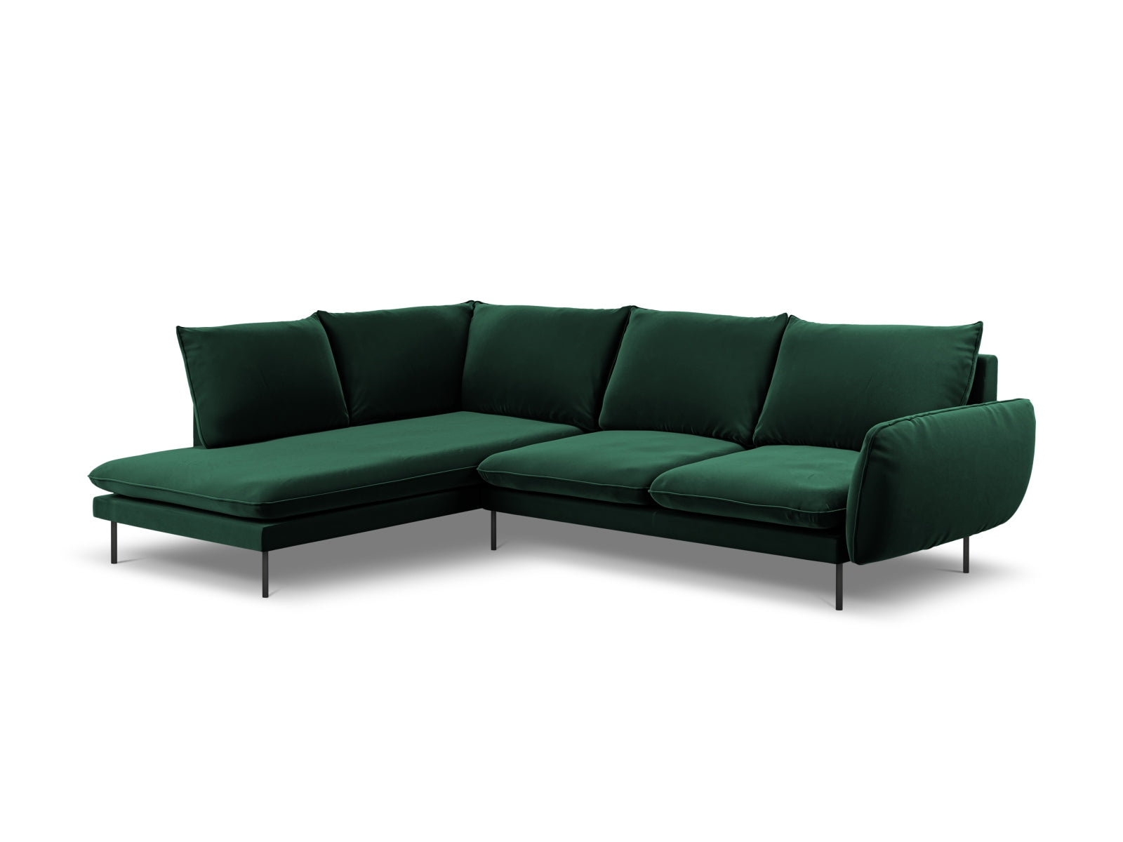 Vienna Velour Ecksofa links 6 Sitzer 185cm in Bottle Green/Schwarz präsentiert im Onlineshop von KAQTU Design AG. Ecksofa links ist von Cosmopolitan Design