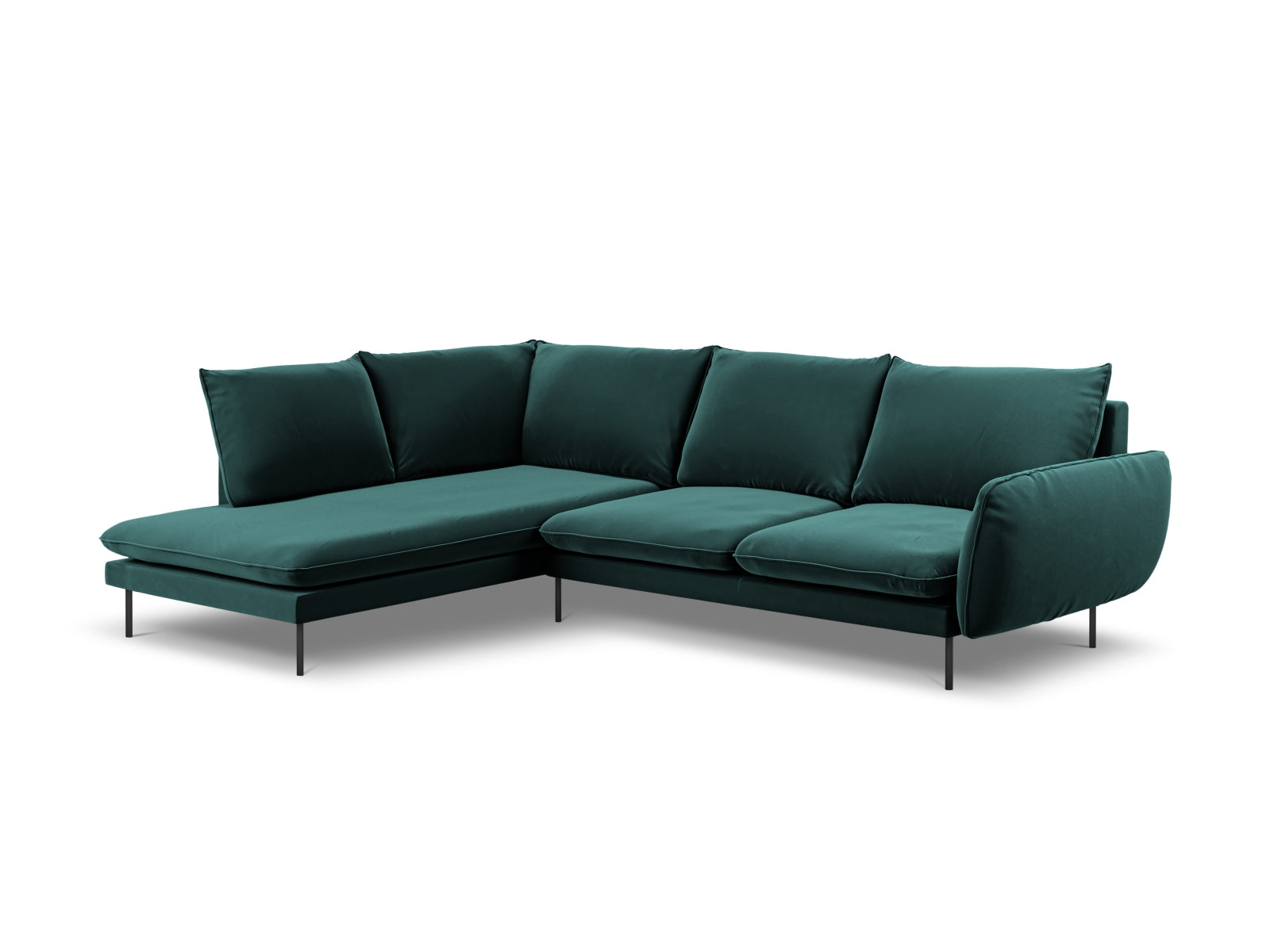 Vienna Velour Ecksofa links 6 Sitzer 185cm in Petrol/Schwarz präsentiert im Onlineshop von KAQTU Design AG. Ecksofa links ist von Cosmopolitan Design