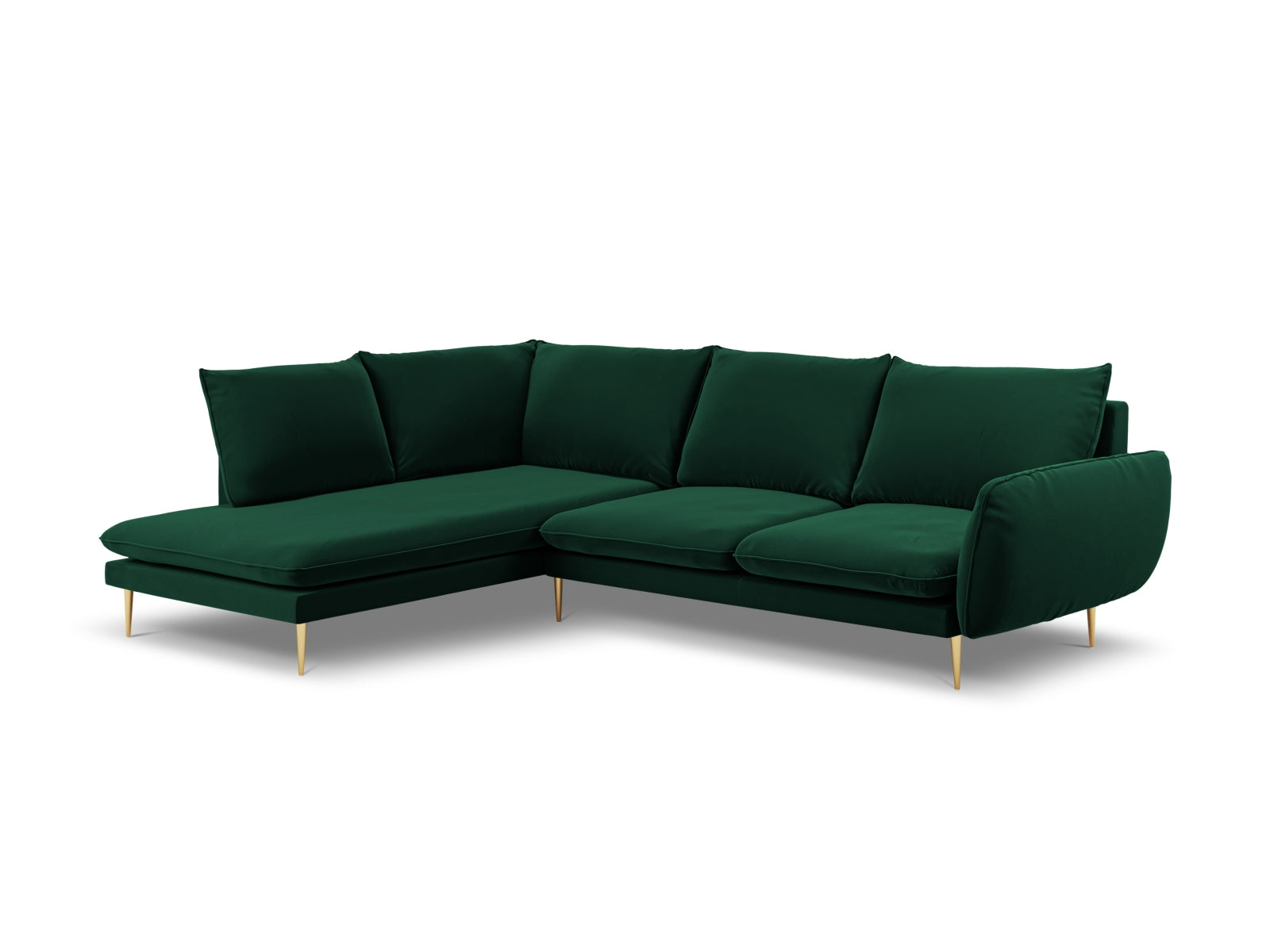 Vienna Velour Ecksofa links 6 Sitzer 185cm in Bottle Green/Gold präsentiert im Onlineshop von KAQTU Design AG. Ecksofa links ist von Cosmopolitan Design