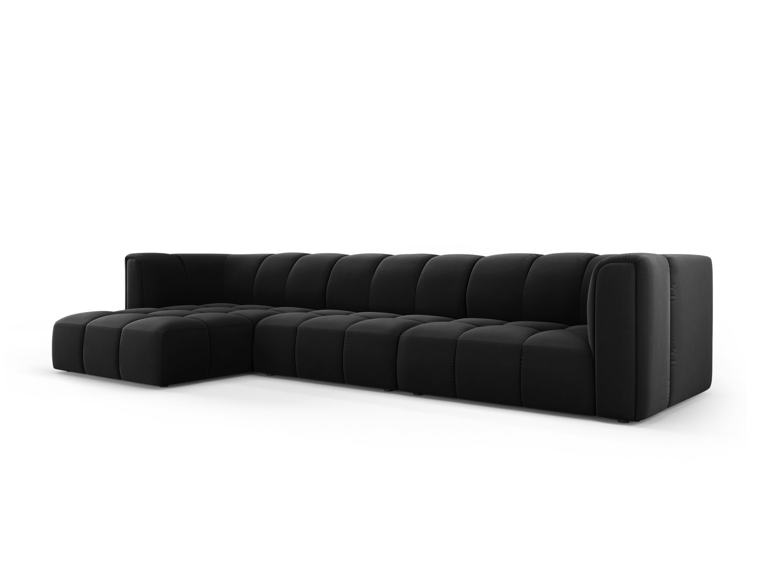 5-Sitzer Modular Ecksofa links Moritz in Black-Bluvel präsentiert im Onlineshop von KAQTU Design AG. Ecksofa links ist von Cosmopolitan Design