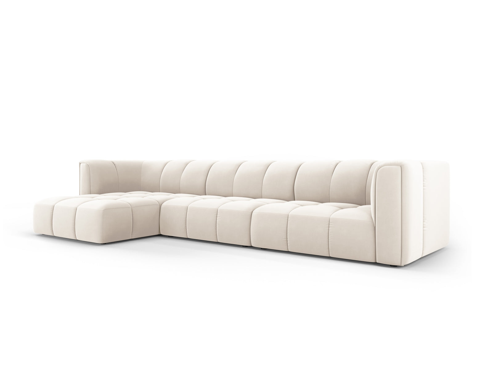 5-Sitzer Modular Ecksofa links Moritz in Light Beige-Bluvel präsentiert im Onlineshop von KAQTU Design AG. Ecksofa links ist von Cosmopolitan Design