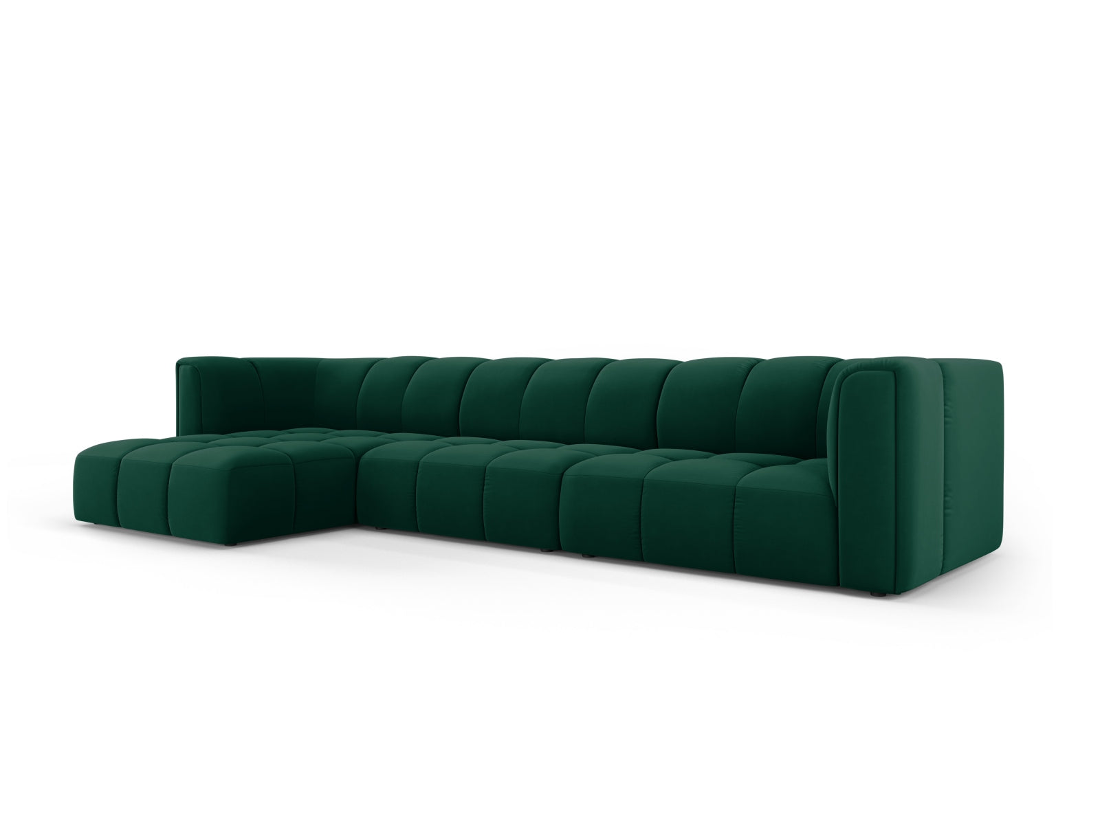 5-Sitzer Modular Ecksofa links Moritz in Bottle Green-Bluvel präsentiert im Onlineshop von KAQTU Design AG. Ecksofa links ist von Cosmopolitan Design