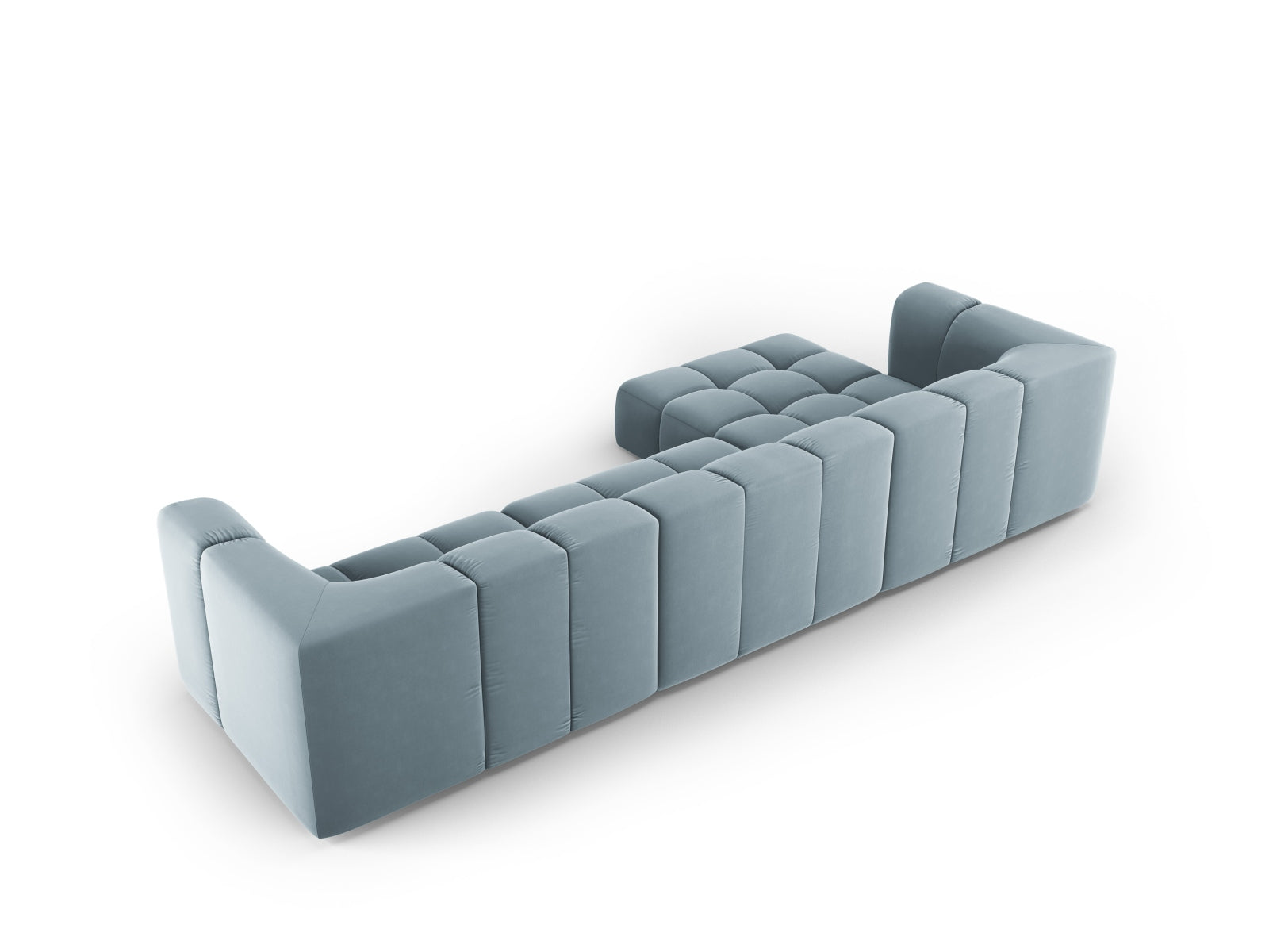 5-Sitzer Modular Ecksofa links Moritz in Light Blue-Bluvel präsentiert im Onlineshop von KAQTU Design AG. Ecksofa links ist von Cosmopolitan Design