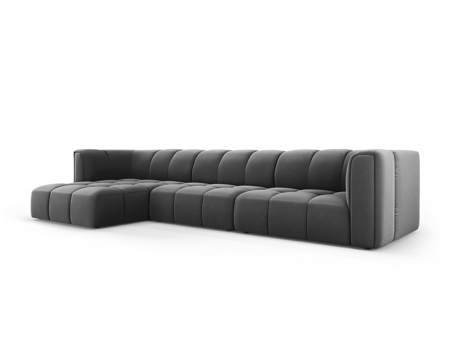 5-Sitzer Modular Ecksofa links Moritz in Grey-Bluvel präsentiert im Onlineshop von KAQTU Design AG. Ecksofa links ist von Cosmopolitan Design