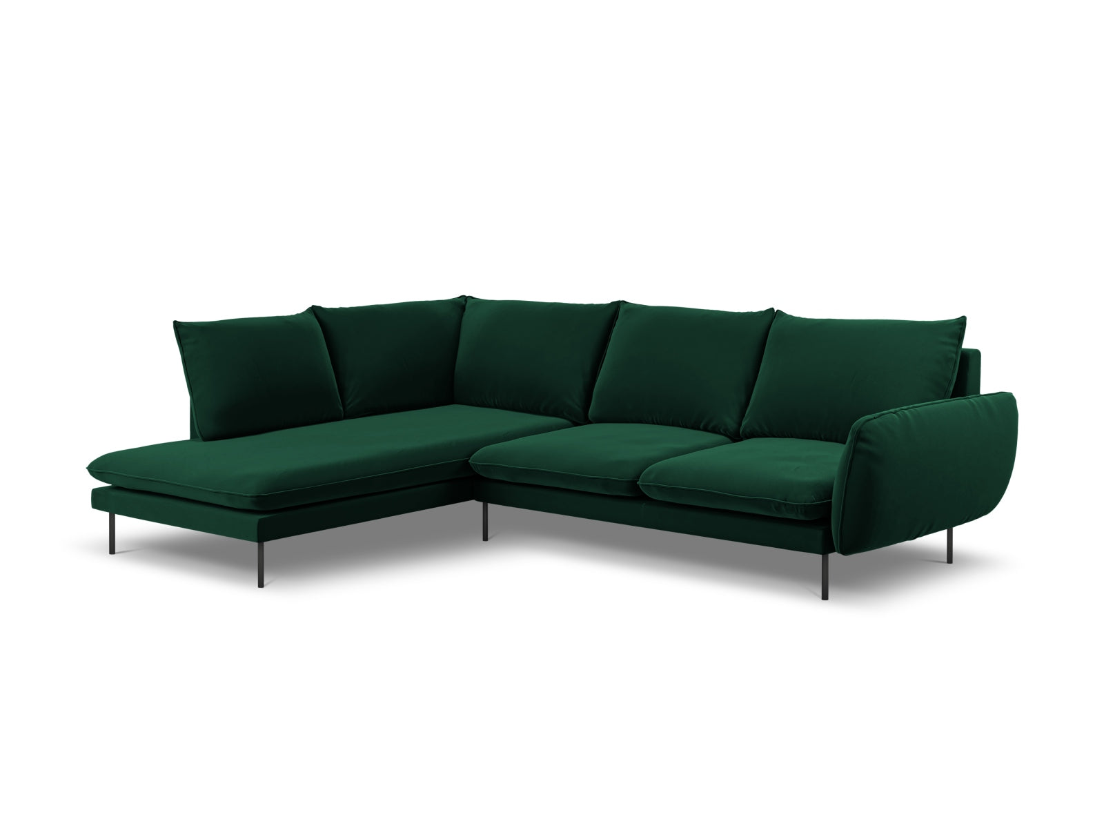 Vienna Velour Ecksofa links 6 Sitzer 185cm in Bottle Green/Schwarz präsentiert im Onlineshop von KAQTU Design AG. Ecksofa links ist von Cosmopolitan Design