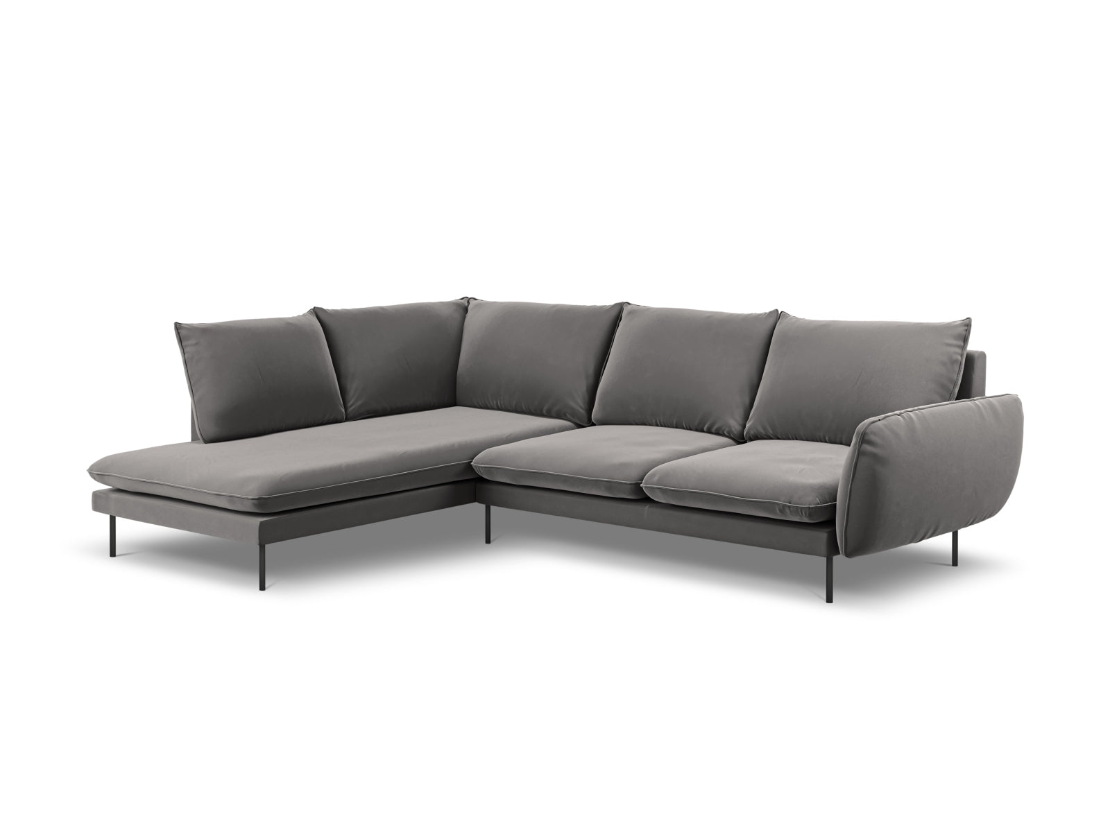 Vienna Velour Ecksofa links 6 Sitzer 185cm in Light Grey/Schwarz präsentiert im Onlineshop von KAQTU Design AG. Ecksofa links ist von Cosmopolitan Design