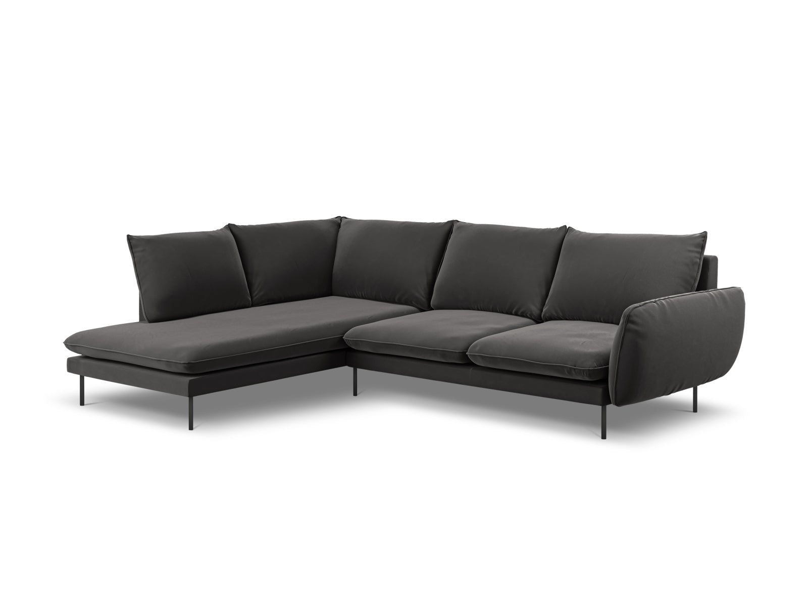 Vienna Velour Ecksofa links 6 Sitzer 185cm in Dark Grey/Schwarz präsentiert im Onlineshop von KAQTU Design AG. Ecksofa links ist von Cosmopolitan Design
