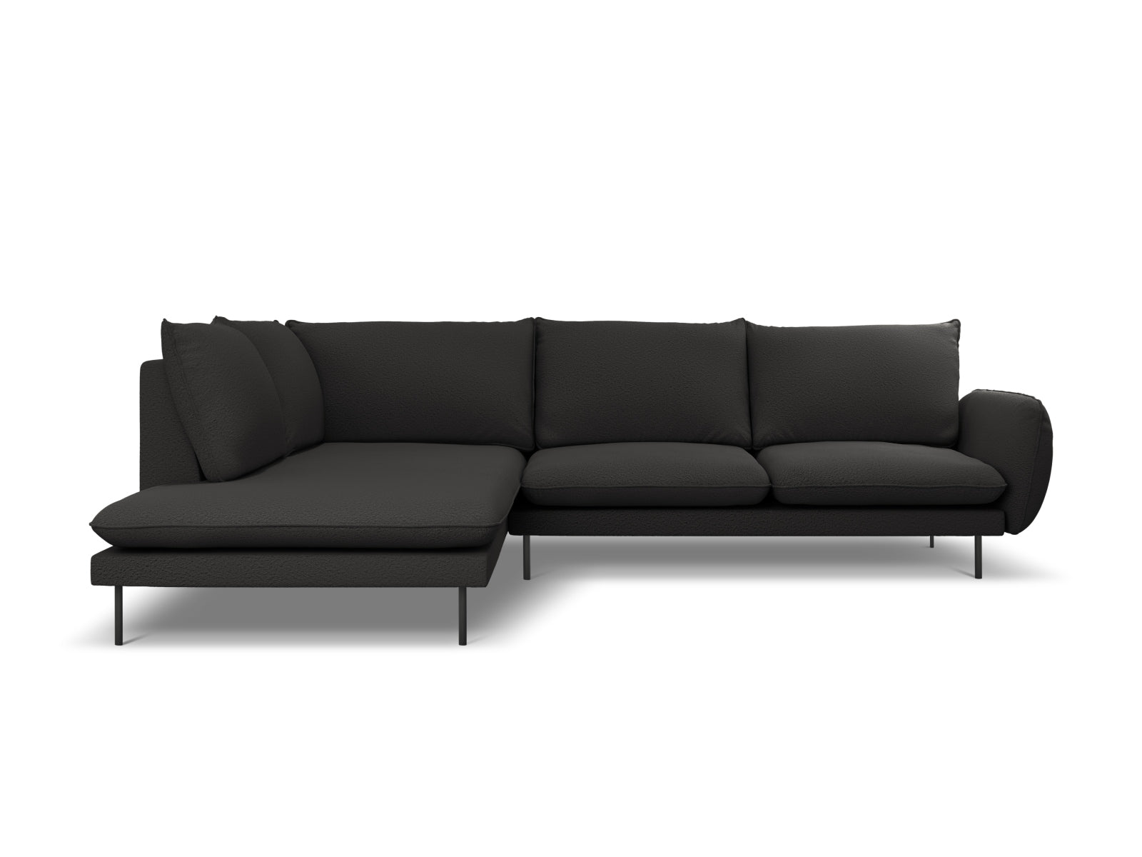 Vienna Boucle Ecksofa links 6 Sitzer 185cm in Black/Schwarz-Ascot präsentiert im Onlineshop von KAQTU Design AG. Ecksofa links ist von Cosmopolitan Design