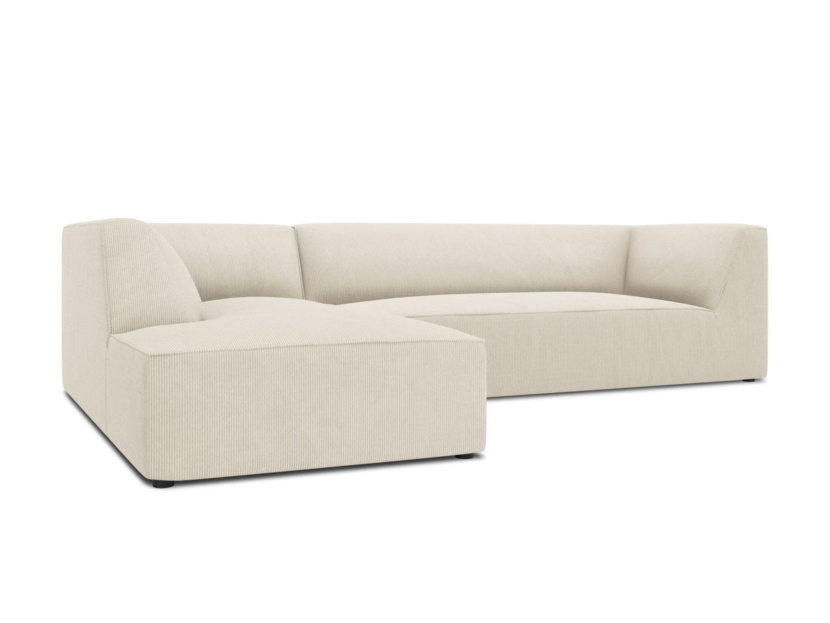 Modulares Ecksofa Siena links, 4-Sitzer, Light Beige-Scala Stoff, Massivholzrahmen, schwarze Kunststoffbeine, Sitzhöhe 40 cm.