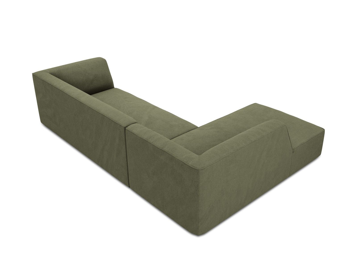 Modulares Ecksofa Siena links, 4-Sitzer, Light Beige-Scala Stoff, Massivholzrahmen, schwarze Kunststoffbeine, Sitzhöhe 40 cm.