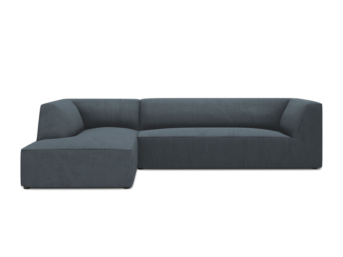 Modulares Ecksofa Siena links, 4-Sitzer, Light Beige-Scala Stoff, Massivholzrahmen, schwarze Kunststoffbeine, Sitzhöhe 40 cm.