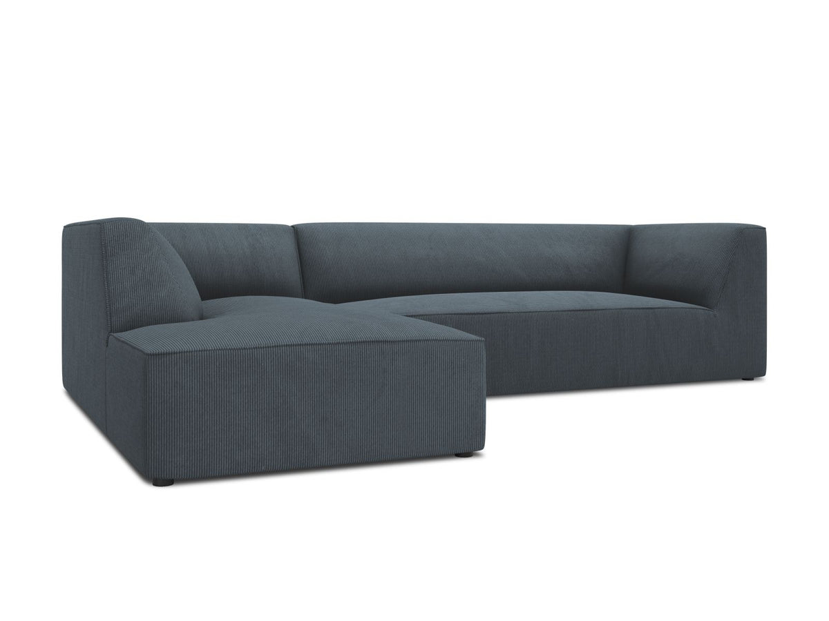 Modulares Ecksofa Siena links, 4-Sitzer, Light Beige-Scala Stoff, Massivholzrahmen, schwarze Kunststoffbeine, Sitzhöhe 40 cm.