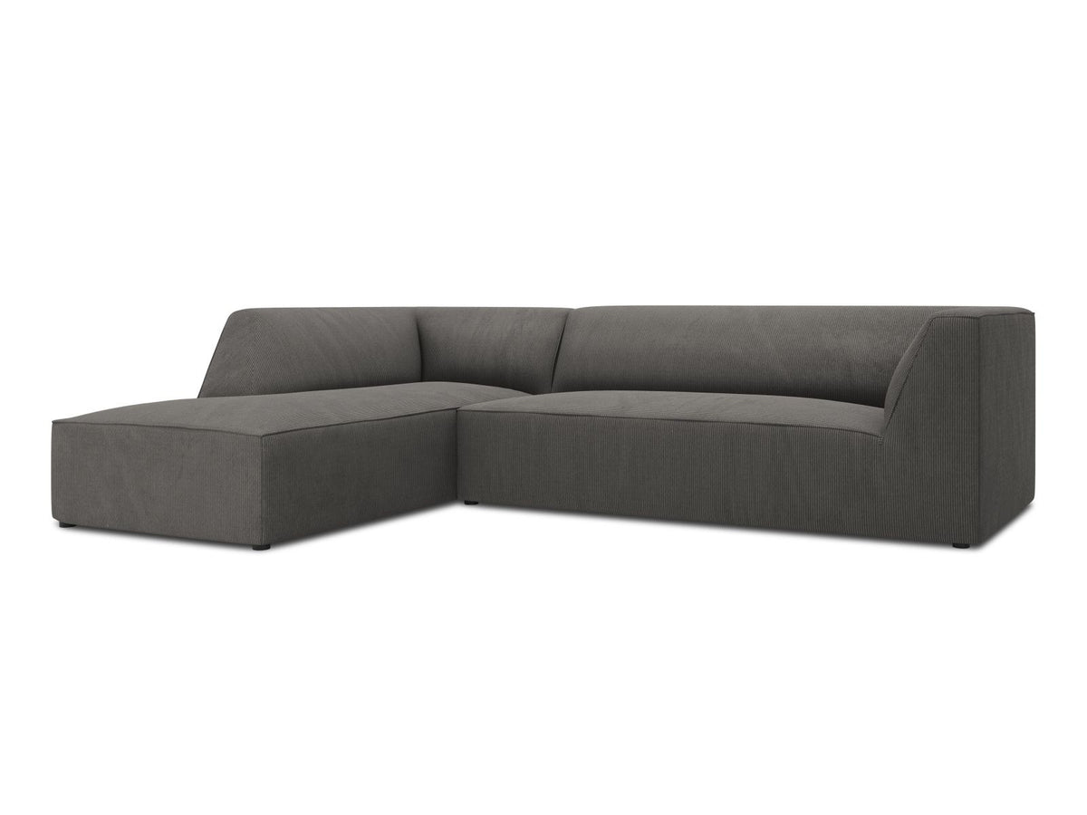 Modulares Ecksofa Siena links, 4-Sitzer, Light Beige-Scala Stoff, Massivholzrahmen, schwarze Kunststoffbeine, Sitzhöhe 40 cm.