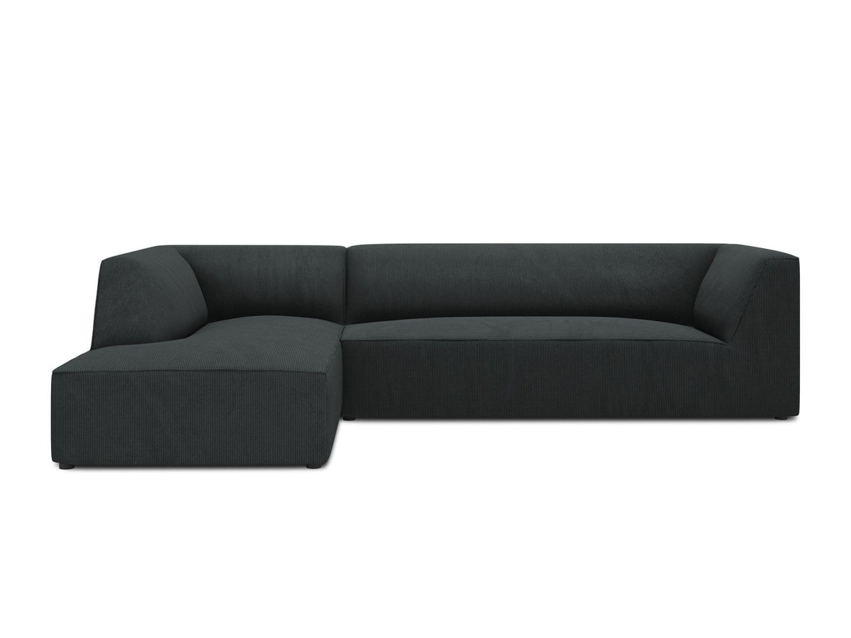 Modulares Ecksofa Siena links, 4-Sitzer, Light Beige-Scala Stoff, Massivholzrahmen, schwarze Kunststoffbeine, Sitzhöhe 40 cm.