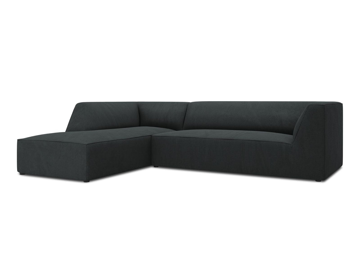 Modulares Ecksofa Siena links, 4-Sitzer, Light Beige-Scala Stoff, Massivholzrahmen, schwarze Kunststoffbeine, Sitzhöhe 40 cm.
