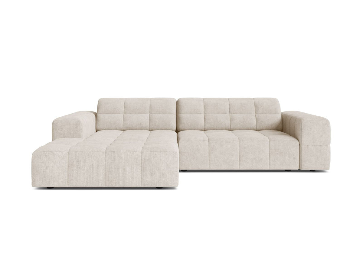 Ecksofa links Chicago in Light Beige-Eden Stoff, Massivholzrahmen mit schwarzen Kunststoffbeinen, Récamiere-Form von Cosmopolitan Design.