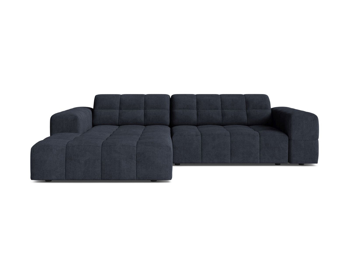 Ecksofa links Chicago in Light Beige-Eden Stoff, Massivholzrahmen mit schwarzen Kunststoffbeinen, Récamiere-Form von Cosmopolitan Design.