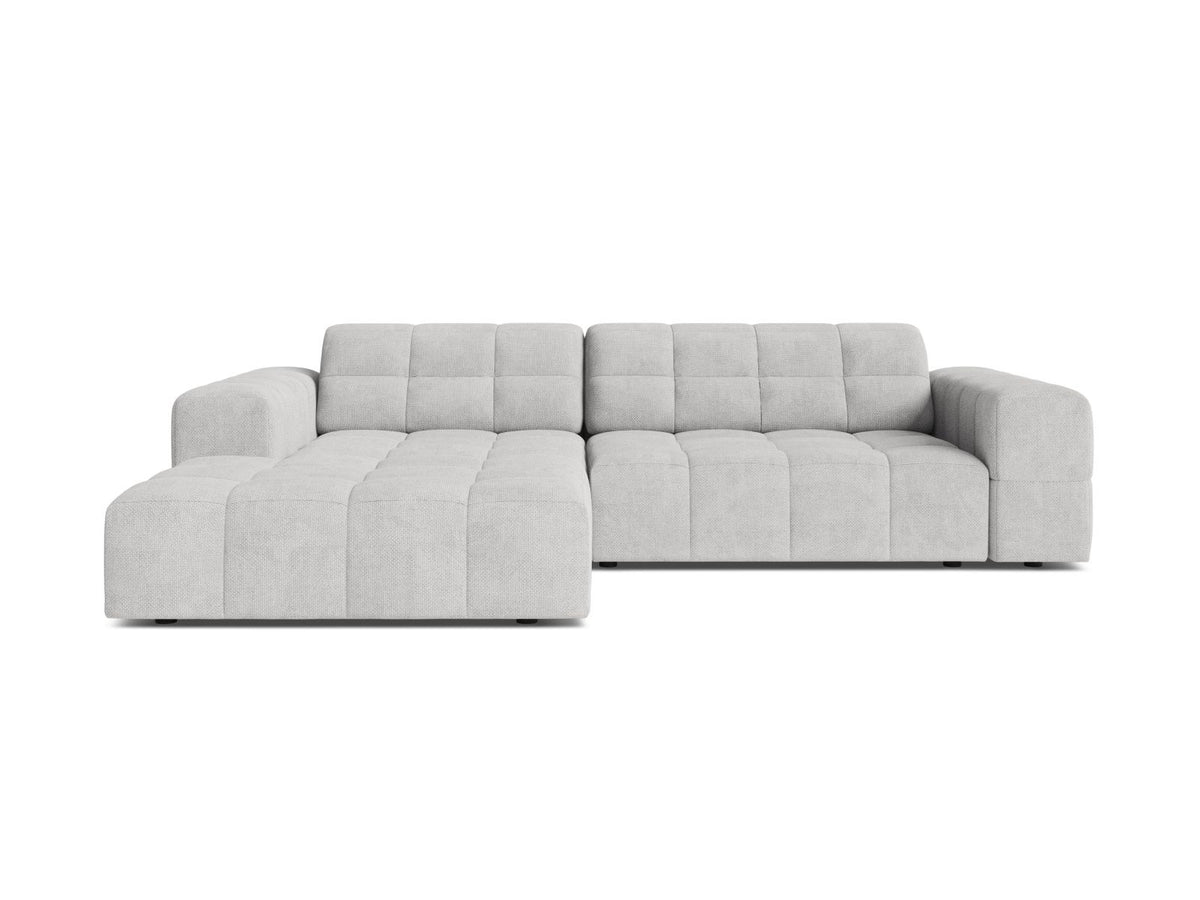 Ecksofa links Chicago in Light Beige-Eden Stoff, Massivholzrahmen mit schwarzen Kunststoffbeinen, Récamiere-Form von Cosmopolitan Design.