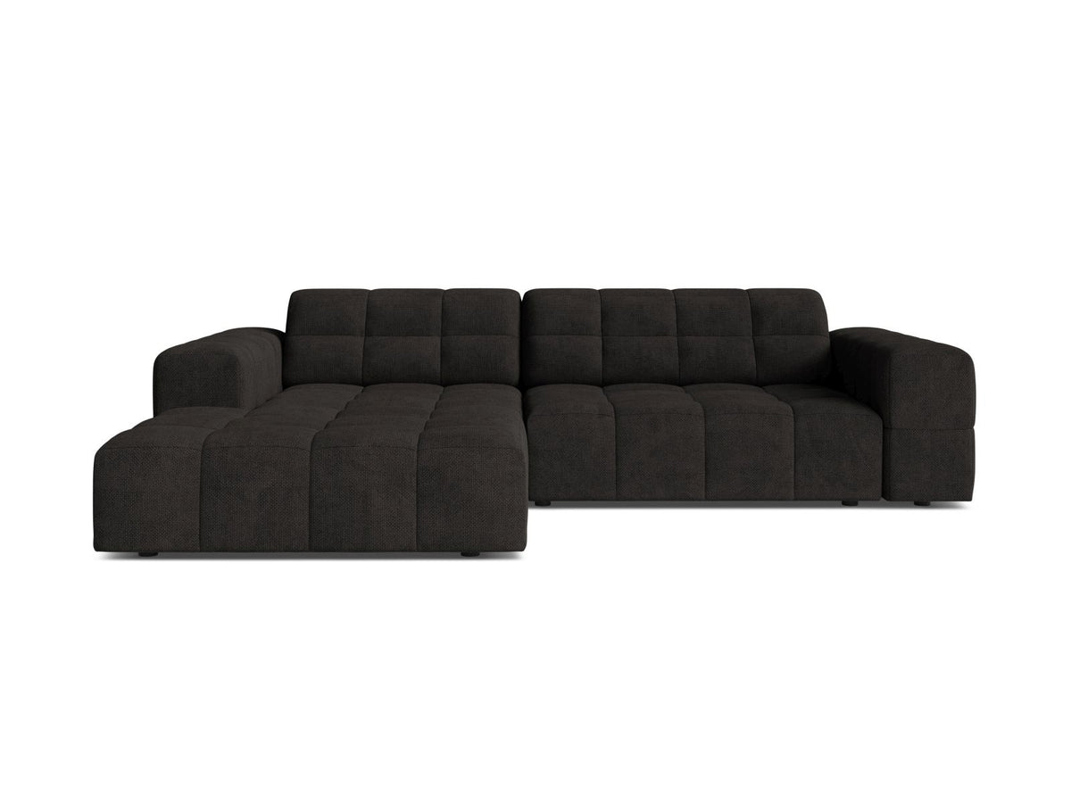 Ecksofa links Chicago in Light Beige-Eden Stoff, Massivholzrahmen mit schwarzen Kunststoffbeinen, Récamiere-Form von Cosmopolitan Design.