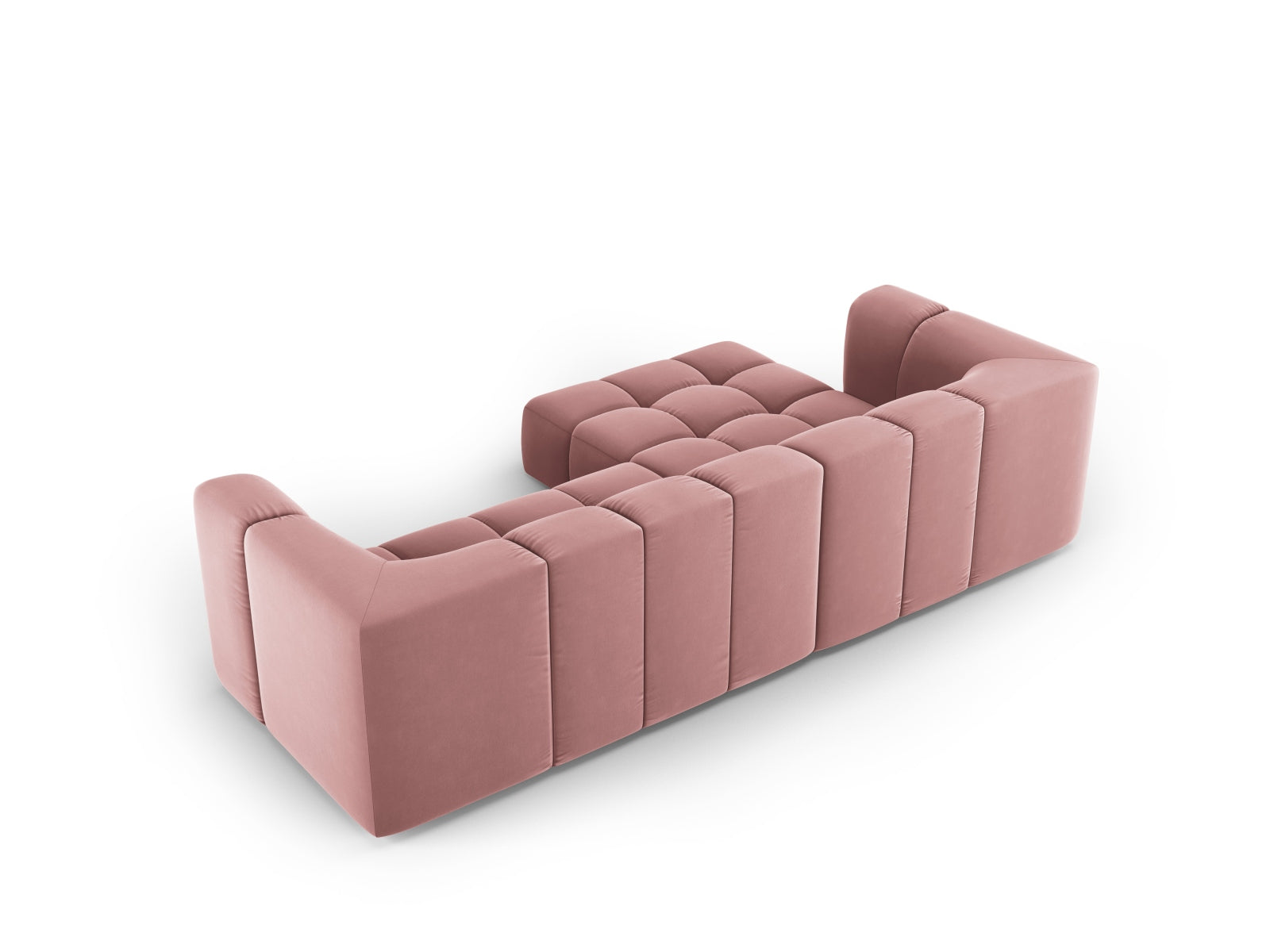 Elegantes 3-Sitzer Ecksofa Moritz in Pink-Bluvel, perfekt für stilvolle Wohnzimmer, erhältlich bei Cosmopolitan Design.