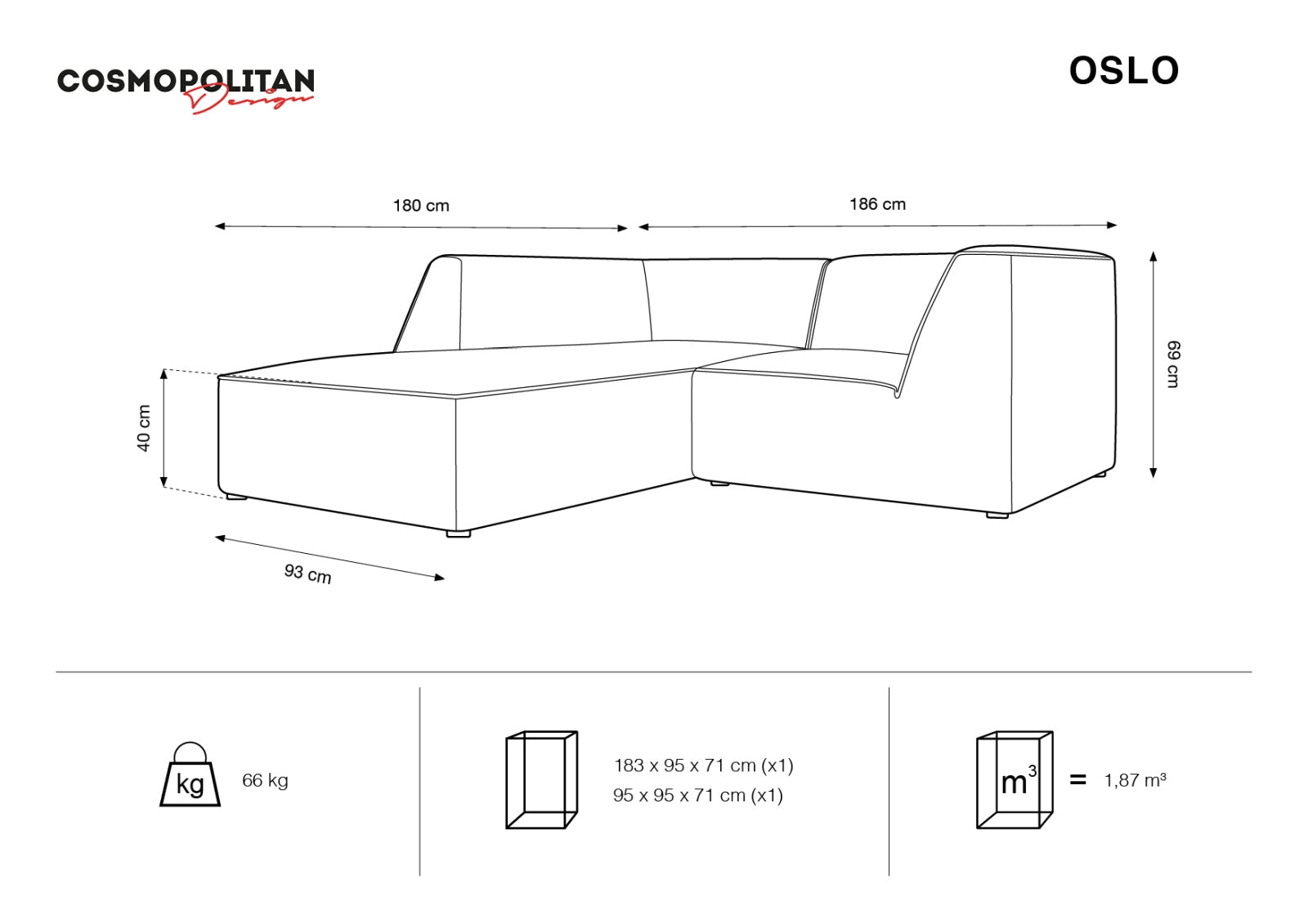Oslo Modulares Ecksofa links 3 Sitzer in Blue präsentiert im Onlineshop von KAQTU Design AG. Ecksofa links ist von Cosmopolitan Design