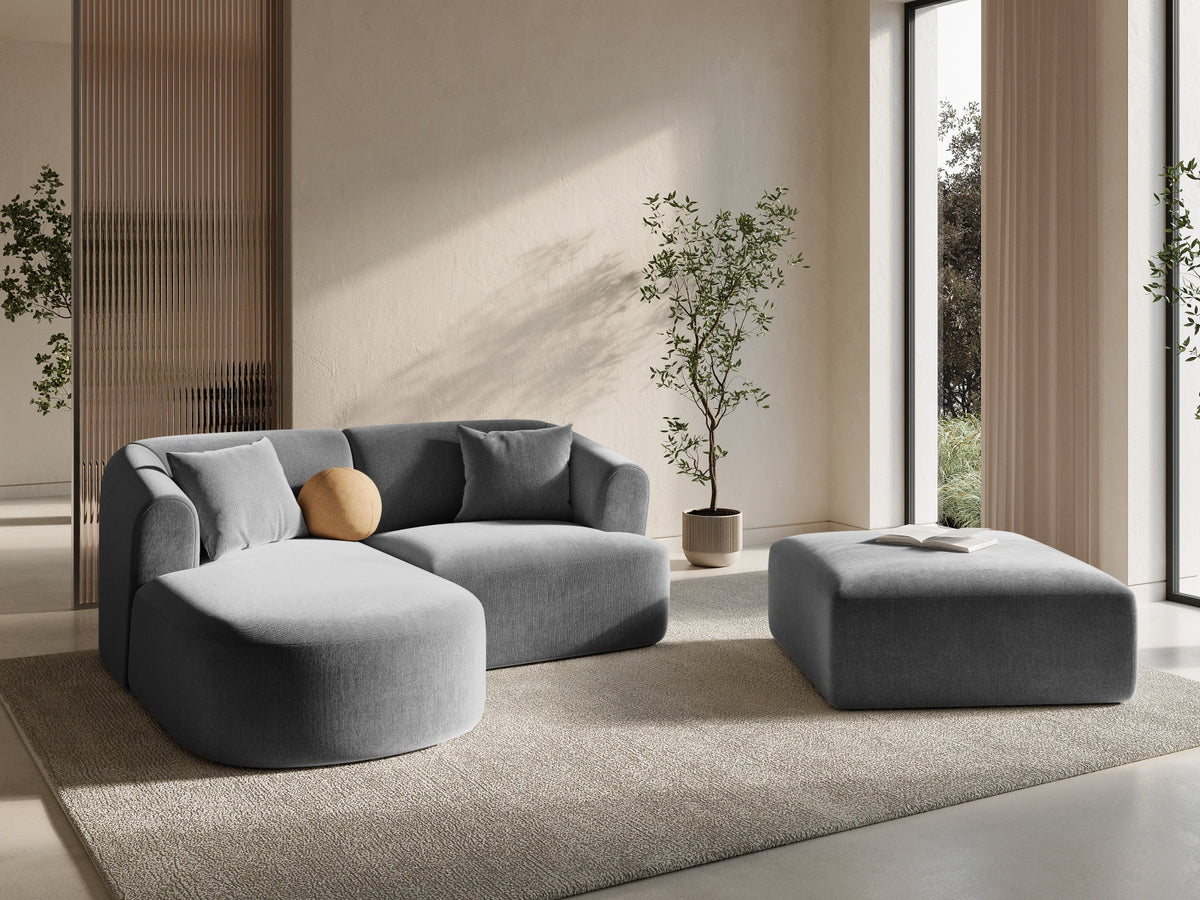 Ecksofa links Campi mit Récamière, Samtbezug und schwarzen niedrigen Beinen