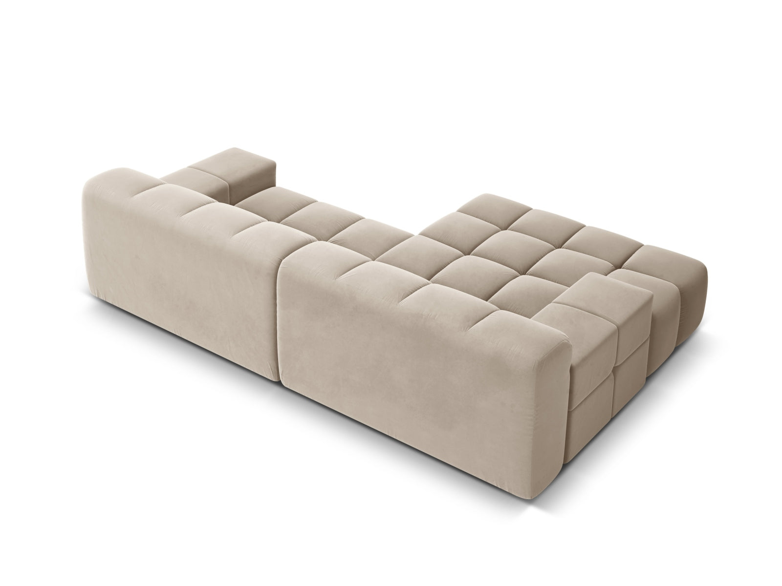 Modernes 2-Sitzer Ecksofa links Hawaii in zartem Beige, gefertigt aus hochwertigem Magic Velvet, ideal für einladende Wohnräume.