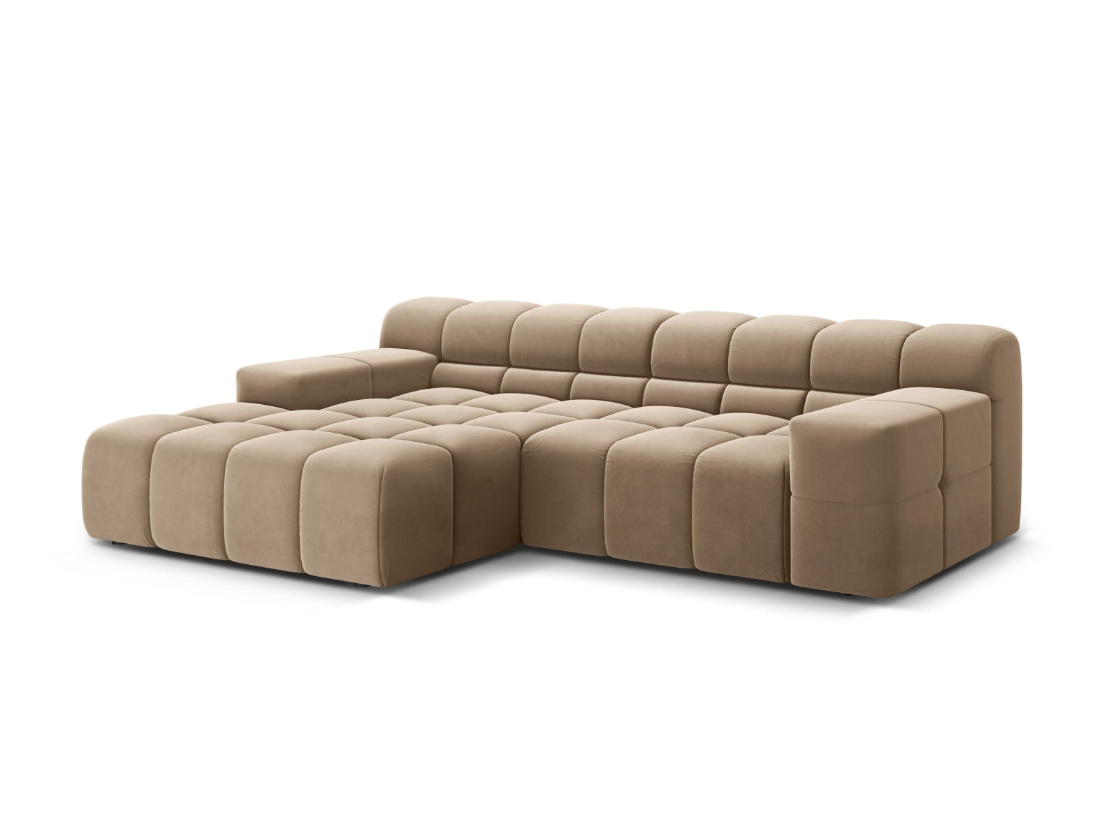 Stylisches 2-Sitzer Ecksofa links Hawaii in elegantem Cappuccino-Magic Velvet, ideal für moderne Wohnräume und gemütliche Abende.