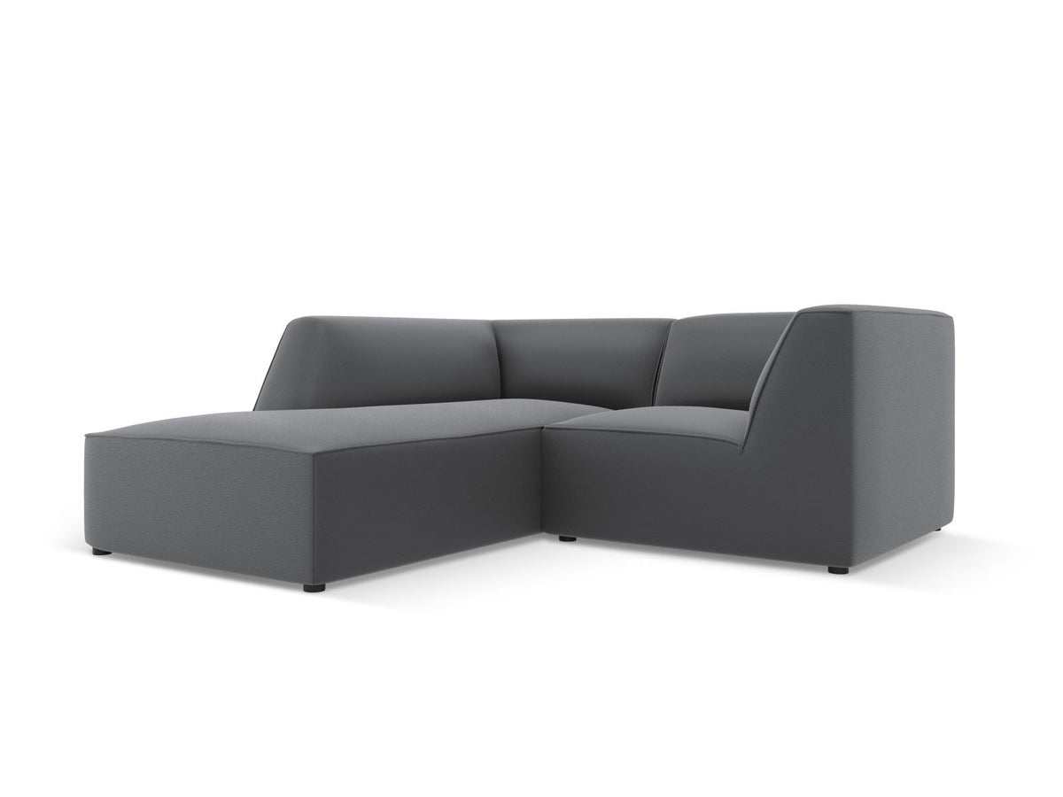 Modulares Ecksofa links Siena in Light Beige-Pacifico mit lederähnlichem Kunstlederbezug, schwarzen Kunststoffbeinen und Récamiere-Form.