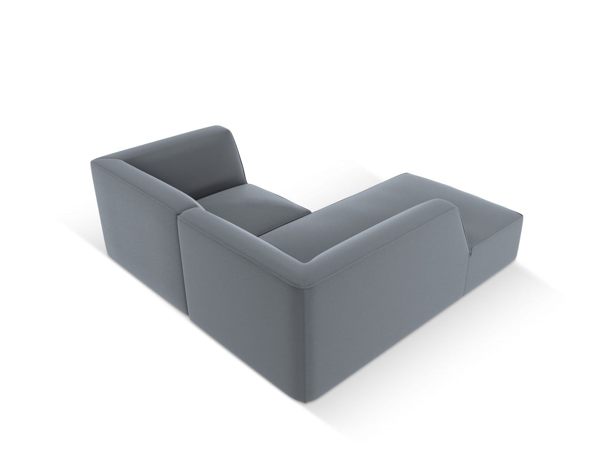 Modulares Ecksofa links Siena in Light Beige-Pacifico mit lederähnlichem Kunstlederbezug, schwarzen Kunststoffbeinen und Récamiere-Form.