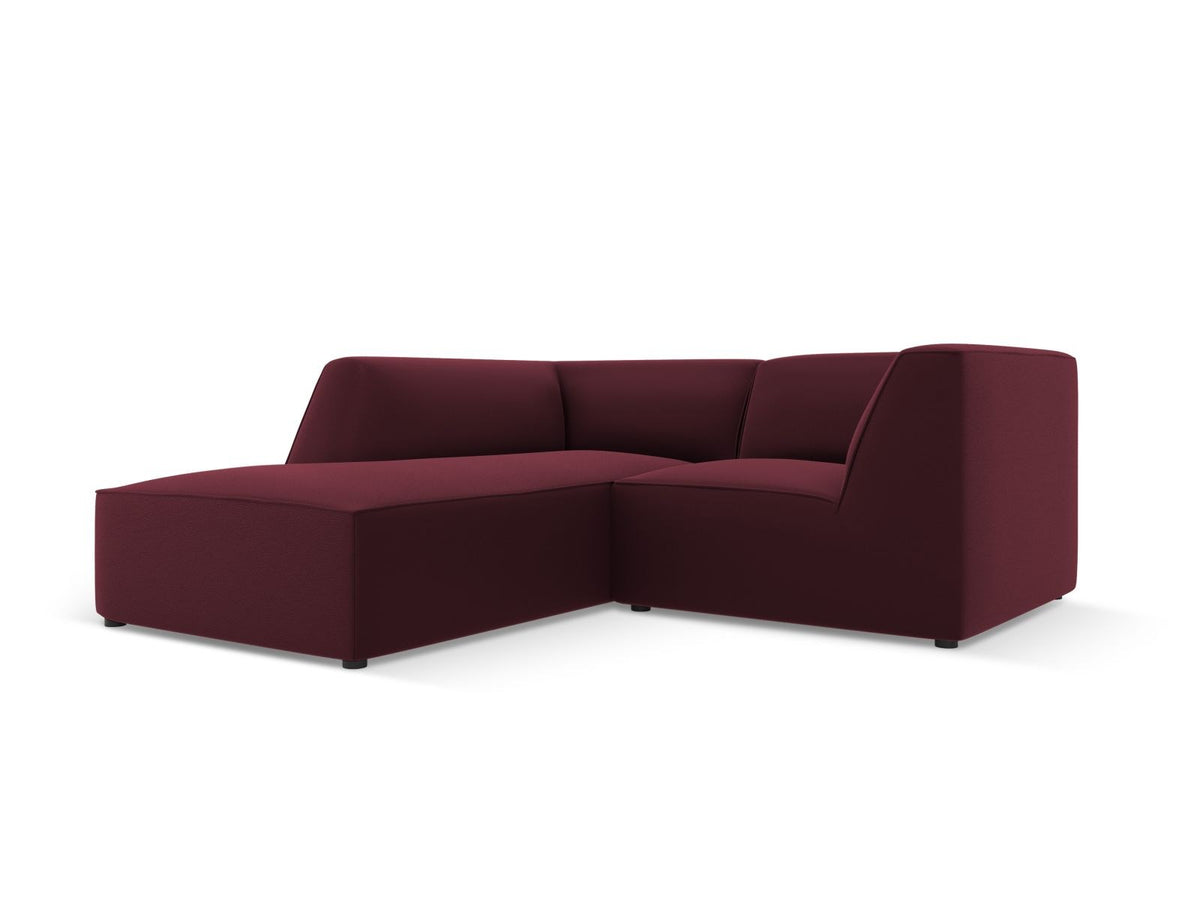 Modulares Ecksofa links Siena in Light Beige-Pacifico mit lederähnlichem Kunstlederbezug, schwarzen Kunststoffbeinen und Récamiere-Form.