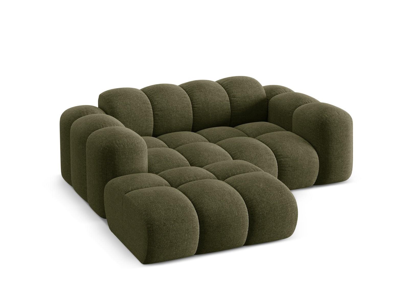Modernes 2-Sitzer Ecksofa Treno in der Farbe Green-Eden, ideal für gemütliche und stilvolle Wohnräume, erhältlich bei Cosmopolitan Design.