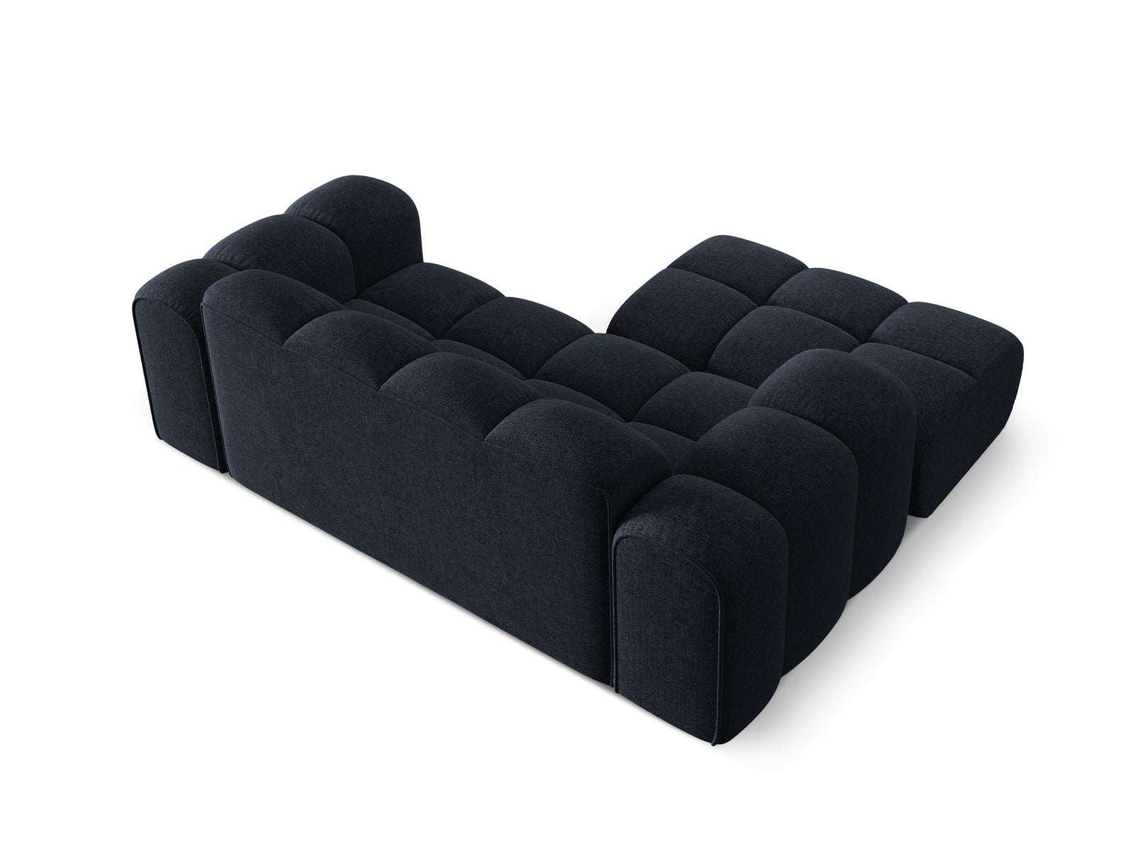 Elegantes 2-Sitzer Ecksofa Treno in Navy Blue-Eden, perfekt für stilvolle Wohnzimmer und entspannte Abende, von Cosmopolitan Design.