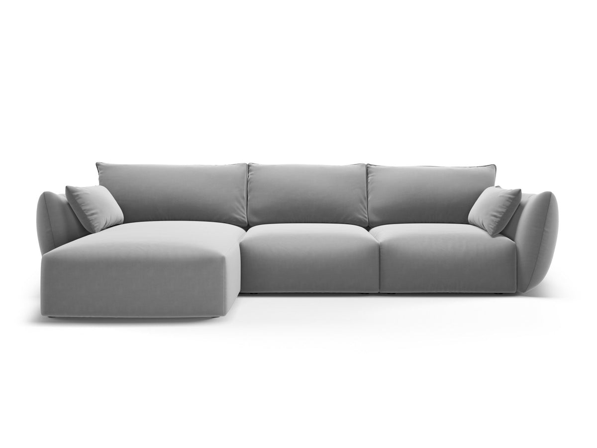 Ecksofa links Matera in Beige mit Récamière und niedrigen schwarzen Beinen