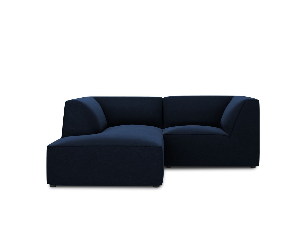 Modulares Ecksofa in Beige-Samt mit Récamiere links, Massivholzrahmen, schwarzen Kunststoffbeinen und weicher Samtpolsterung.