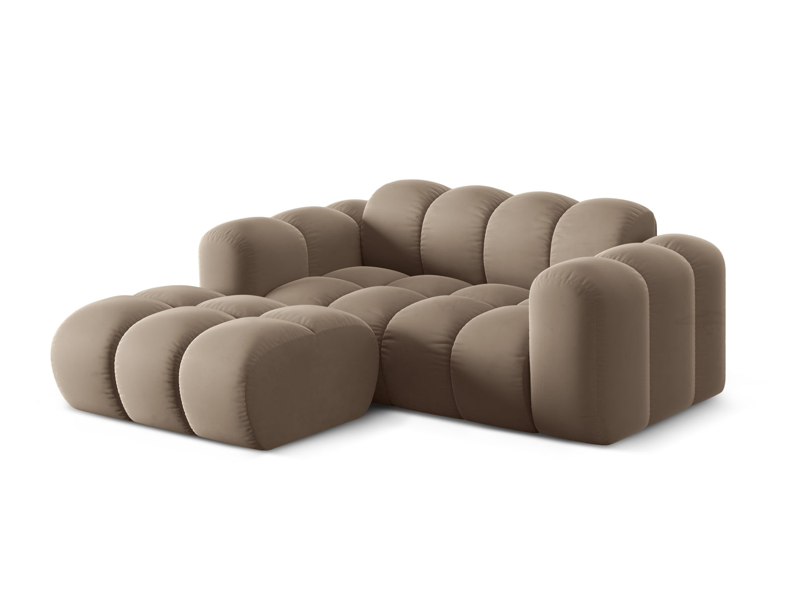 Elegantes 2-Sitzer Ecksofa Treno in stilvollem Cappuccino-Bluvel, ideal für moderne Wohnräume, erhältlich bei KAQTU Design AG.