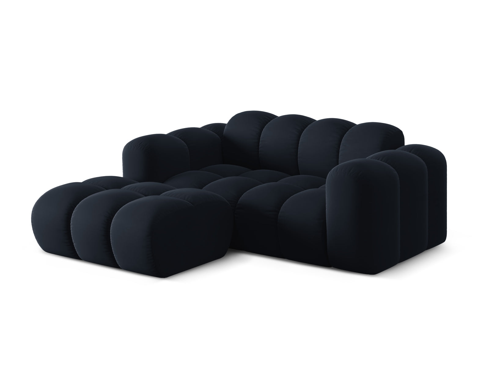 Elegantes 2-Sitzer Ecksofa Treno in Dunkelblau, ideal für stilvolle Wohnräume, präsentiert von Cosmopolitan Design.