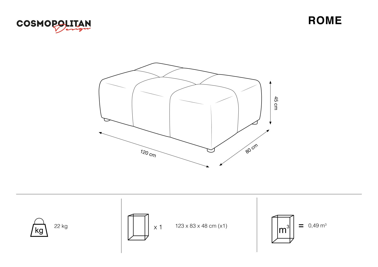 Rome Sitting Module 3x2 1 Sitzer in Black präsentiert im Onlineshop von KAQTU Design AG. Modulares Sofa ist von Cosmopolitan Design