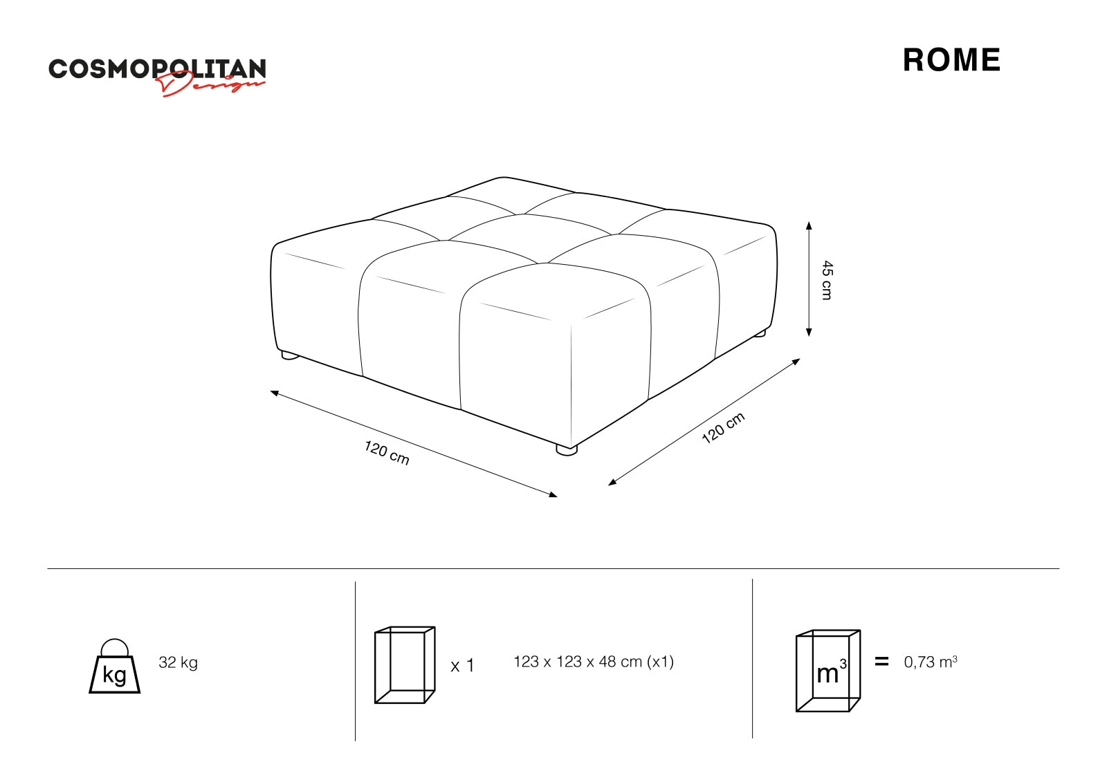 Rome Sitting Module 3x3 1 Sitzer in Light Grey präsentiert im Onlineshop von KAQTU Design AG. Modulares Sofa ist von Cosmopolitan Design