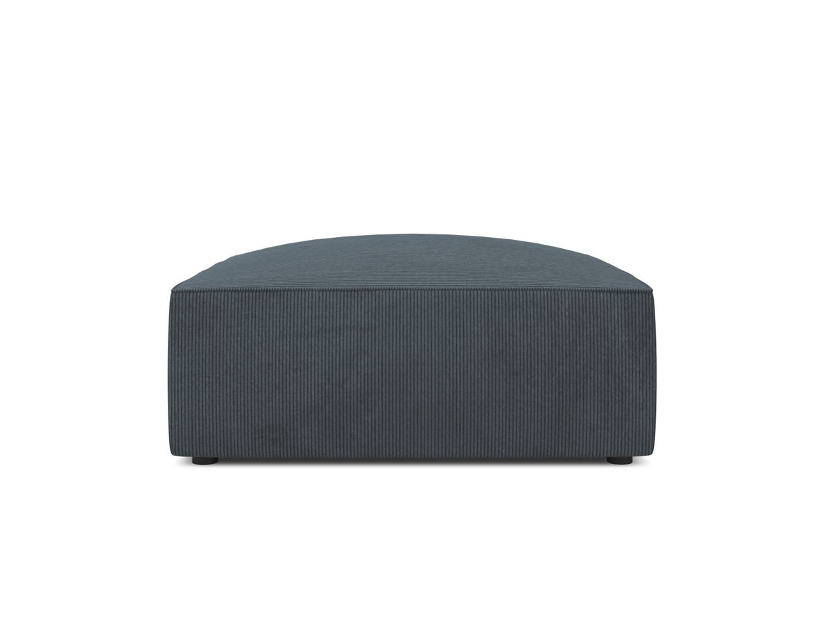 Runder Pouf mit hellblauem Cordstoff-Bezug, schwarzen Kunststoffbeinen und Massivholzrahmen, Modell Siena von Cosmopolitan Design.