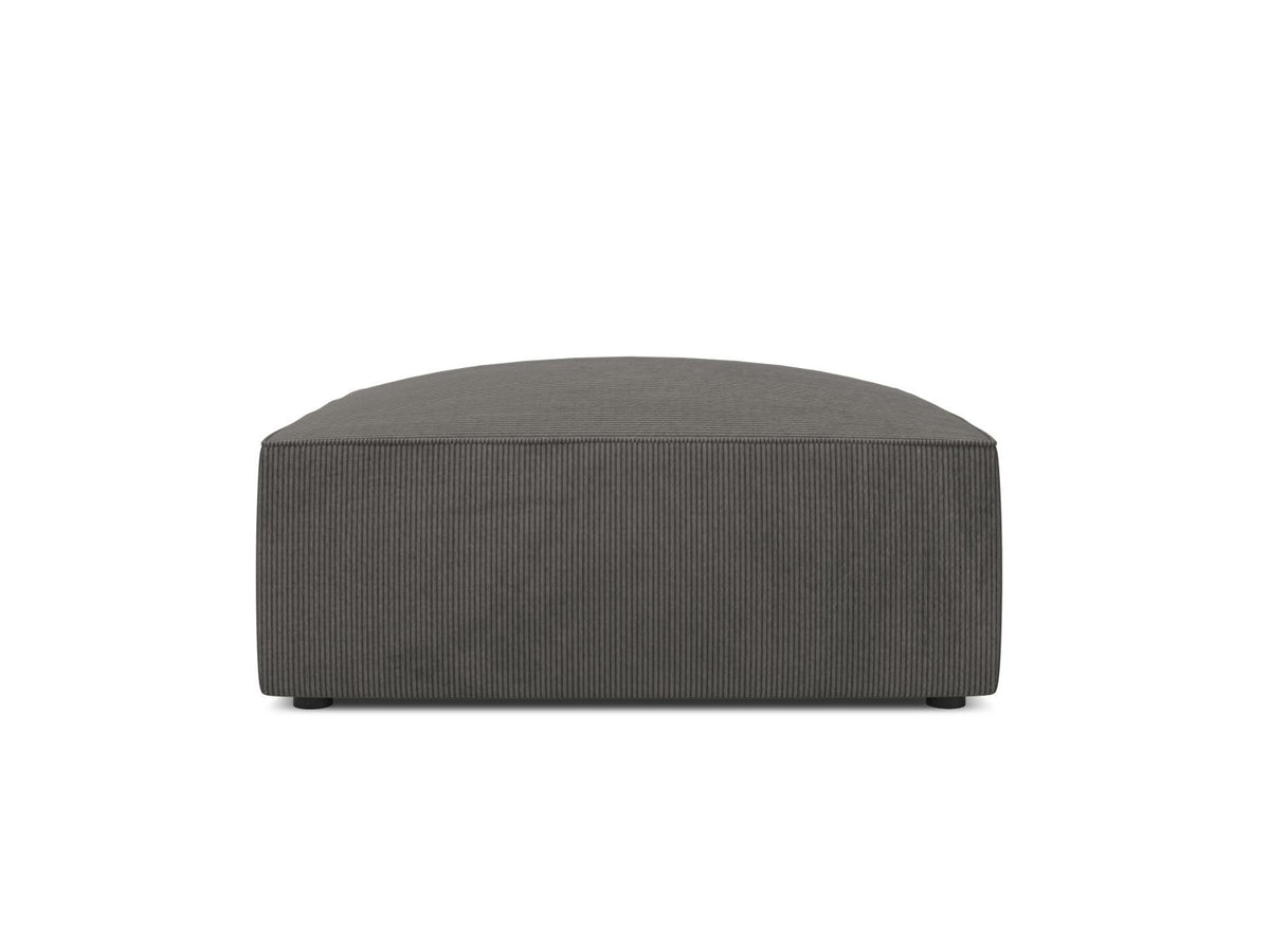 Runder Pouf mit hellblauem Cordstoff-Bezug, schwarzen Kunststoffbeinen und Massivholzrahmen, Modell Siena von Cosmopolitan Design.