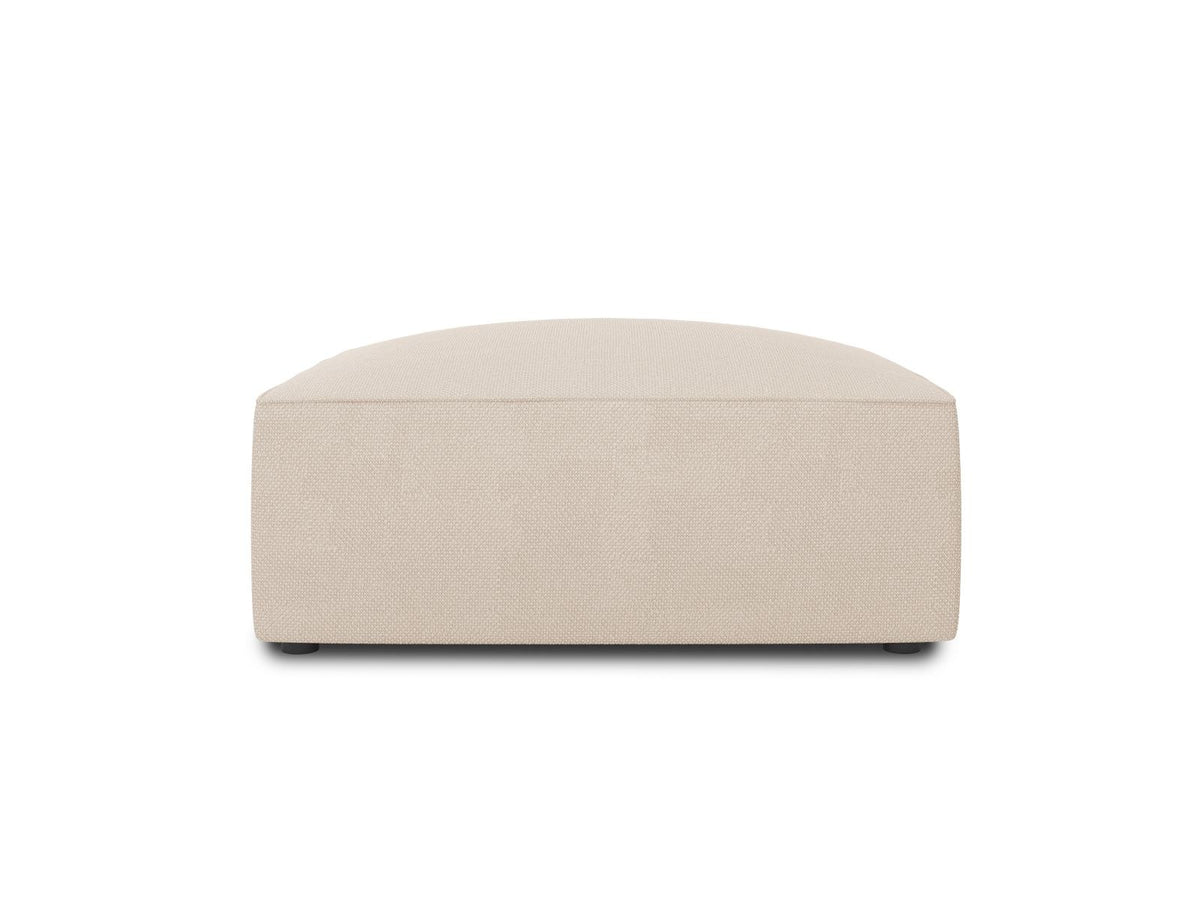 Runder Pouf mit hellblauem Cordstoff-Bezug, schwarzen Kunststoffbeinen und Massivholzrahmen, Modell Siena von Cosmopolitan Design.