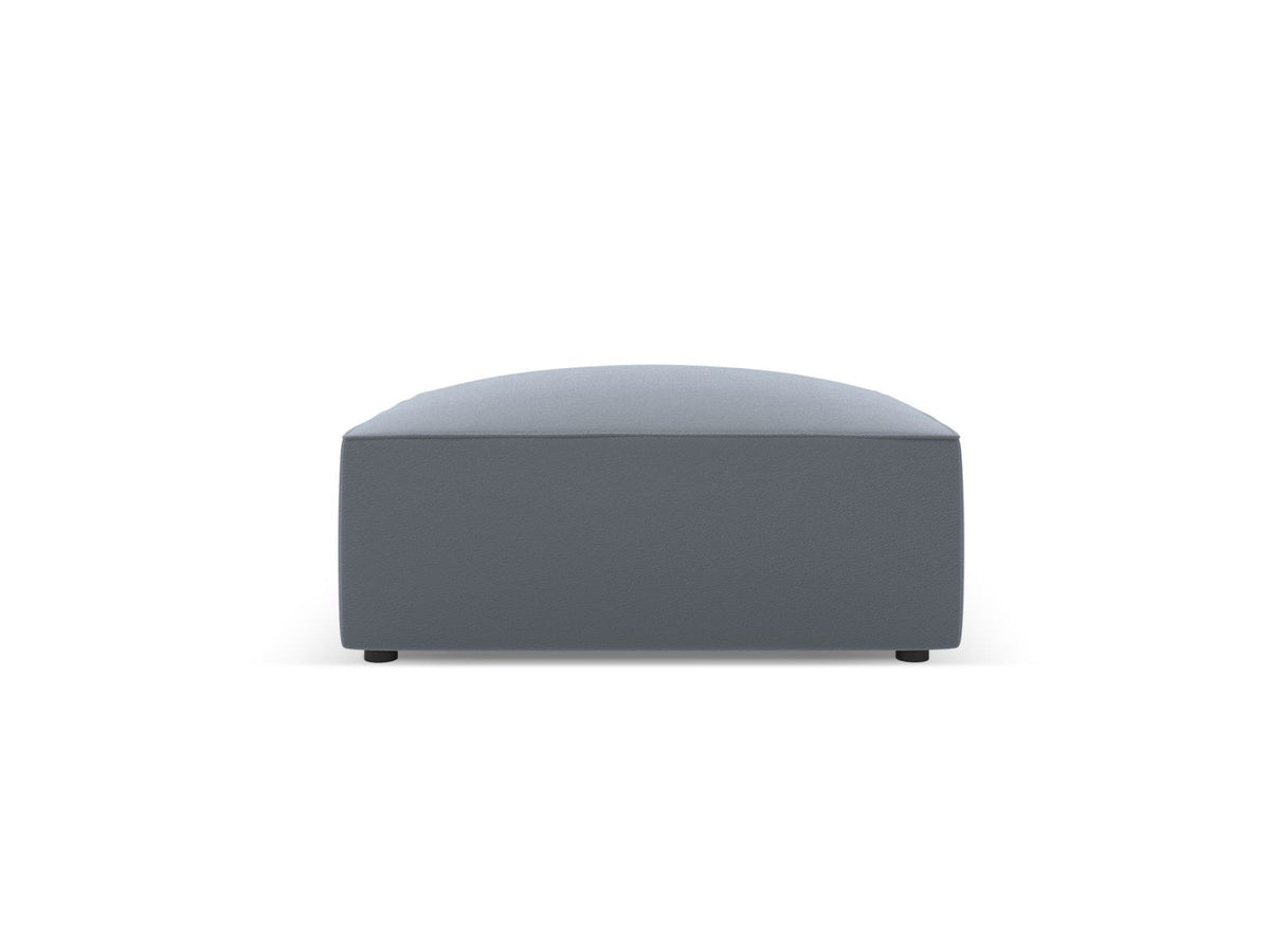 Runder Pouf mit lederähnlichem Bezug in Light Beige, Massivholzrahmen und schwarzen Kunststoffbeinen, Durchmesser 93 cm, Höhe 40 cm.