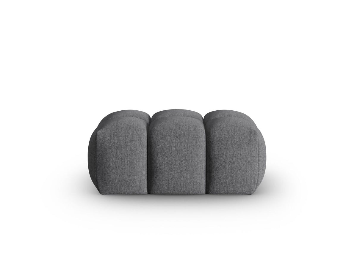 Beiger Pouf Verona mit Sorella-Strukturstoff, Massivholzrahmen und schwarzen Kunststoffbeinen, quaderförmige Sitzfläche.