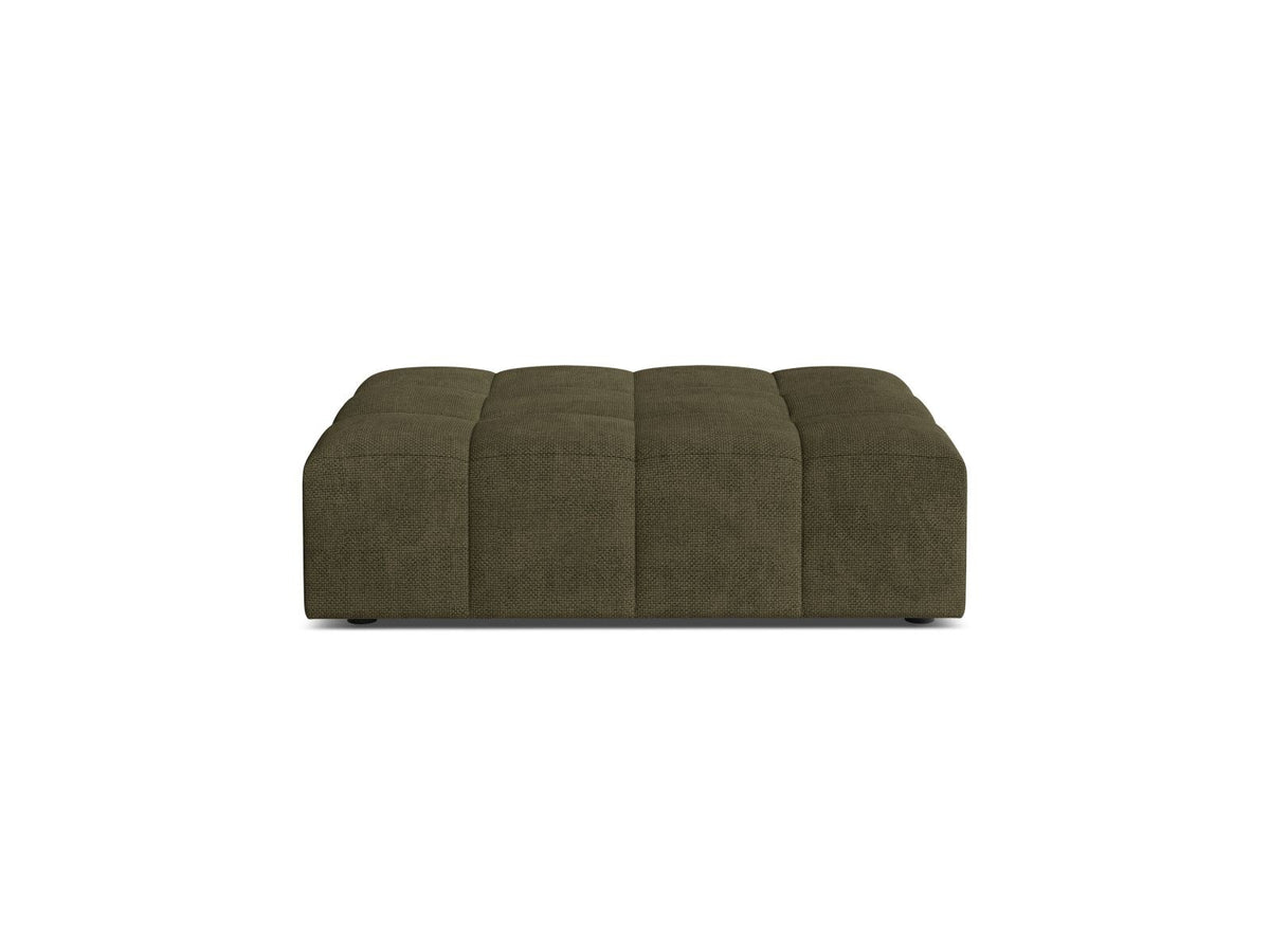 Pouf Chicago mit Massivholzrahmen, Sperrholz und Chenille-Stoffbezug in Light Beige, schwarze Kunststoffbeine, Sitzhöhe 42 cm.